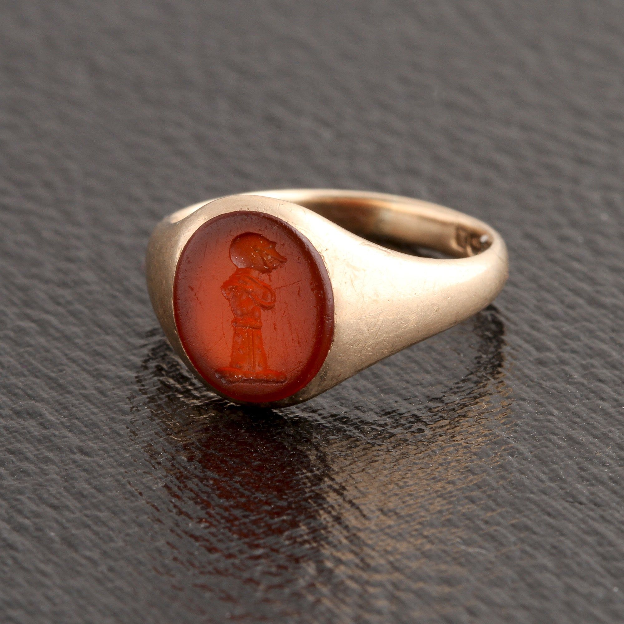 1940s Kenney Crest Carnelian Signet Ring