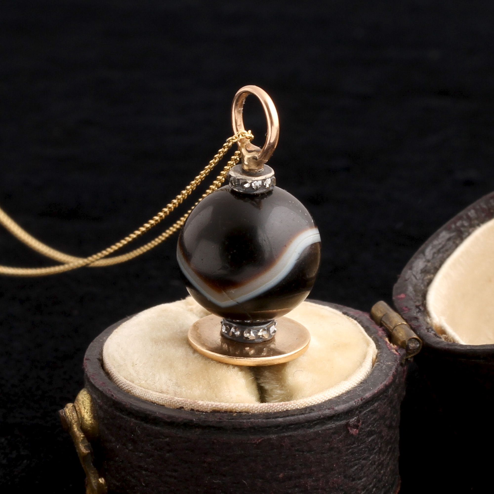 Detail of Mid 19th Century Banded Agate & Diamond Wax Seal Necklace