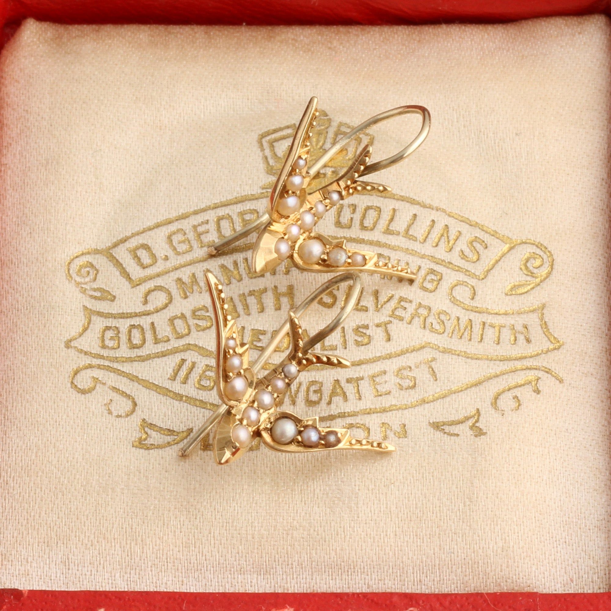 Edwardian Seed Pearl Swallow Earrings