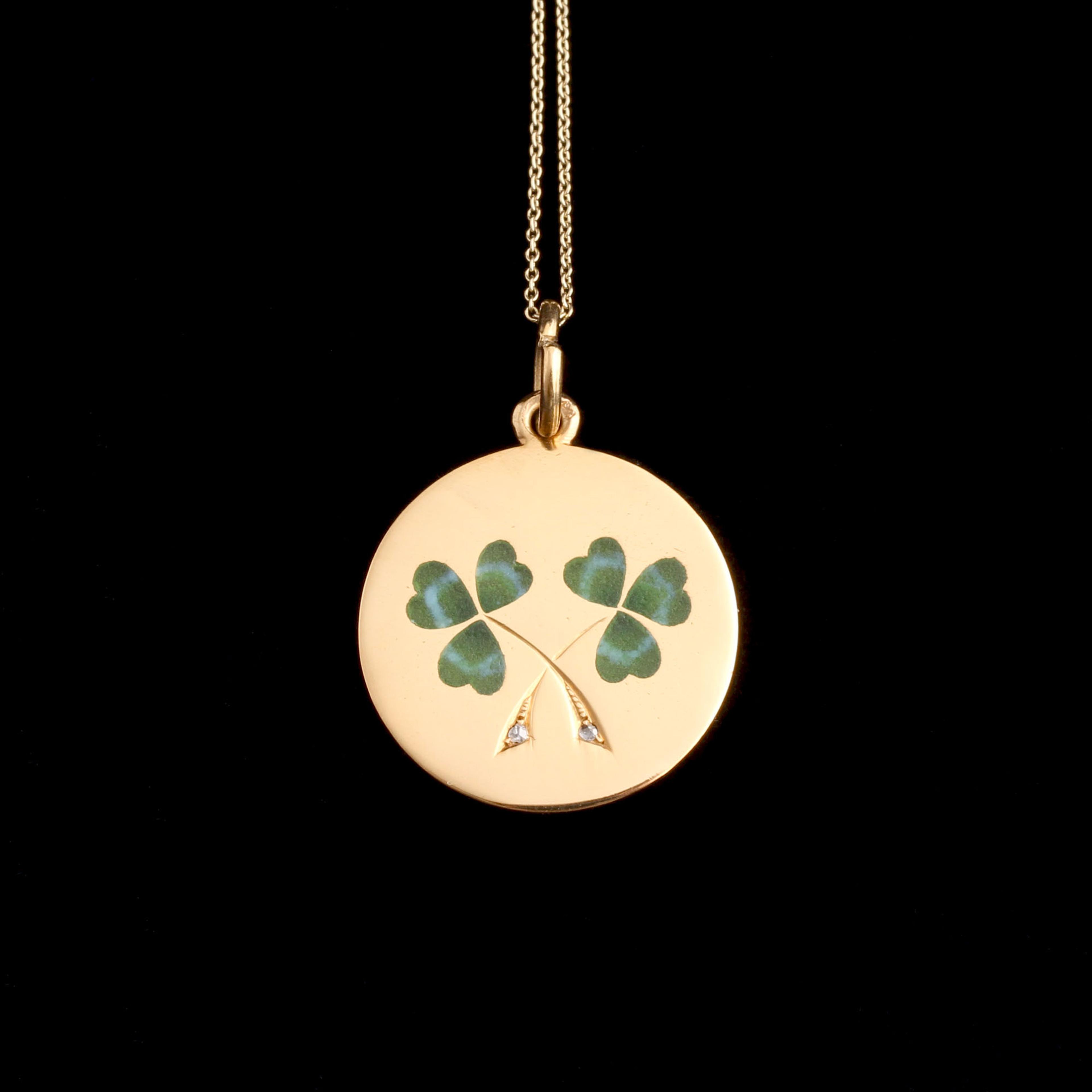 Detail of Victorian Plique-à-Jour Shamrock Necklace