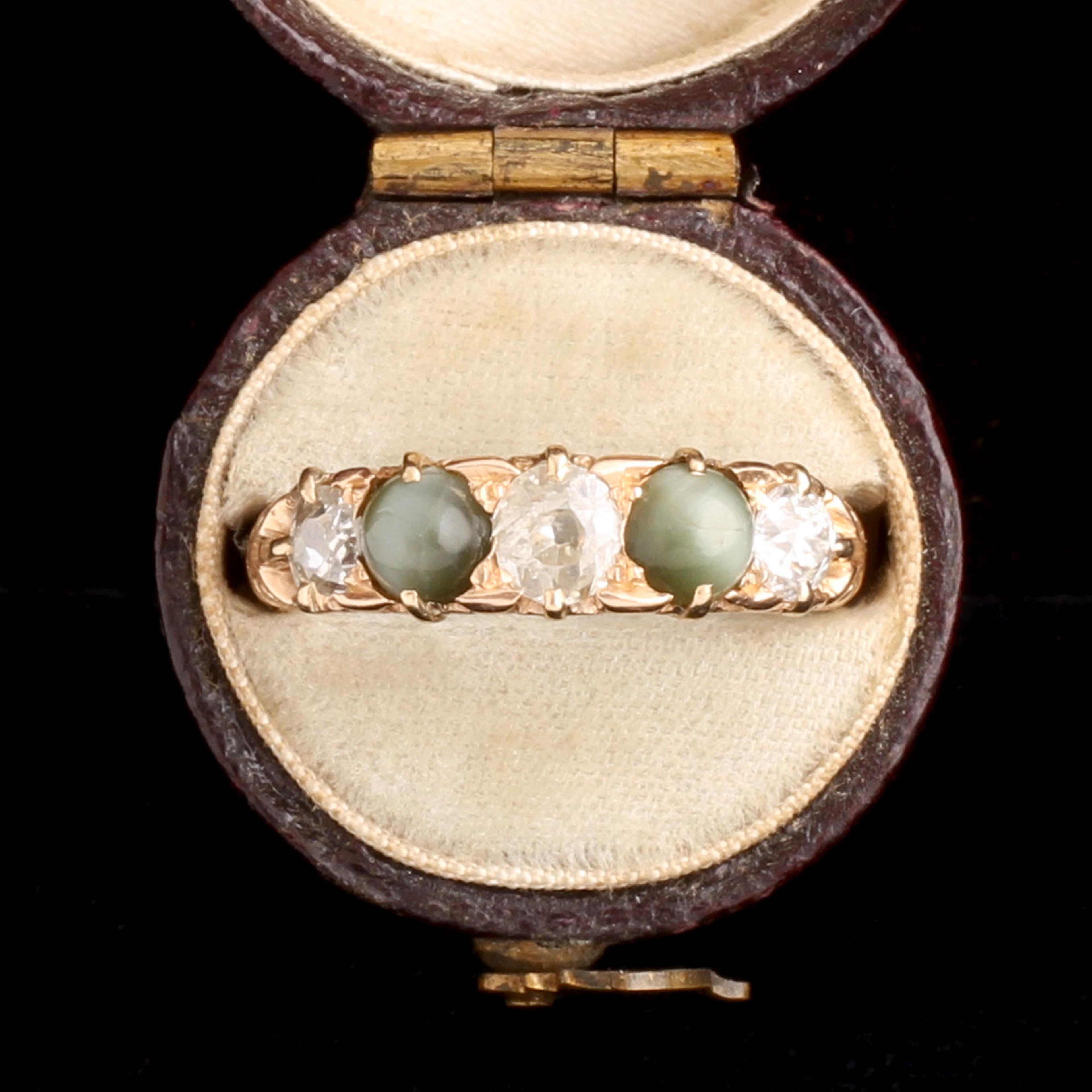 Victorian Cat's Eye Chrysoberyl & Diamond Five Stone Ring