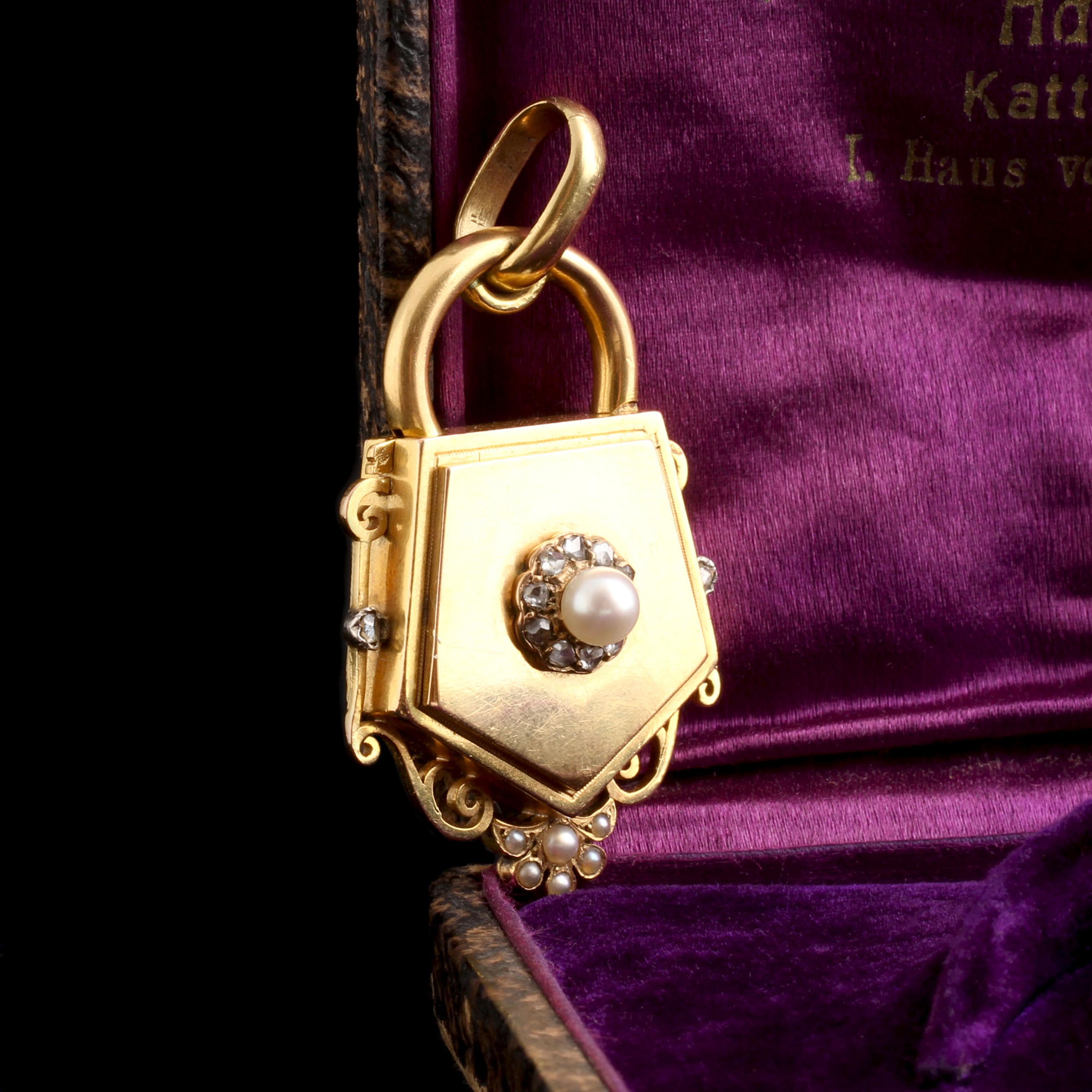 19th Century French Diamond & Pearl Padlock Clasp