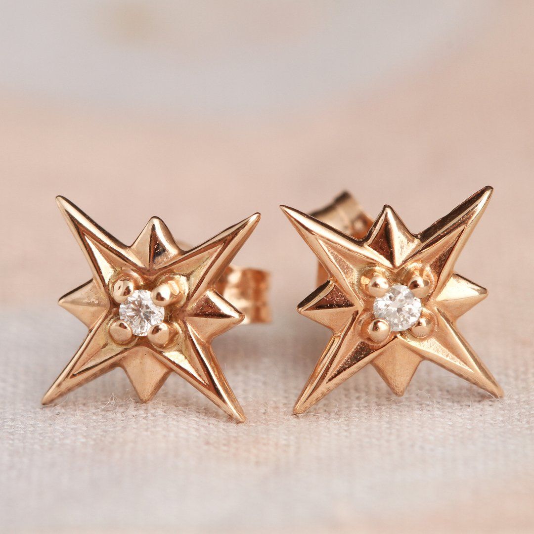 Compass Rose Earrings (14k Rose Gold)