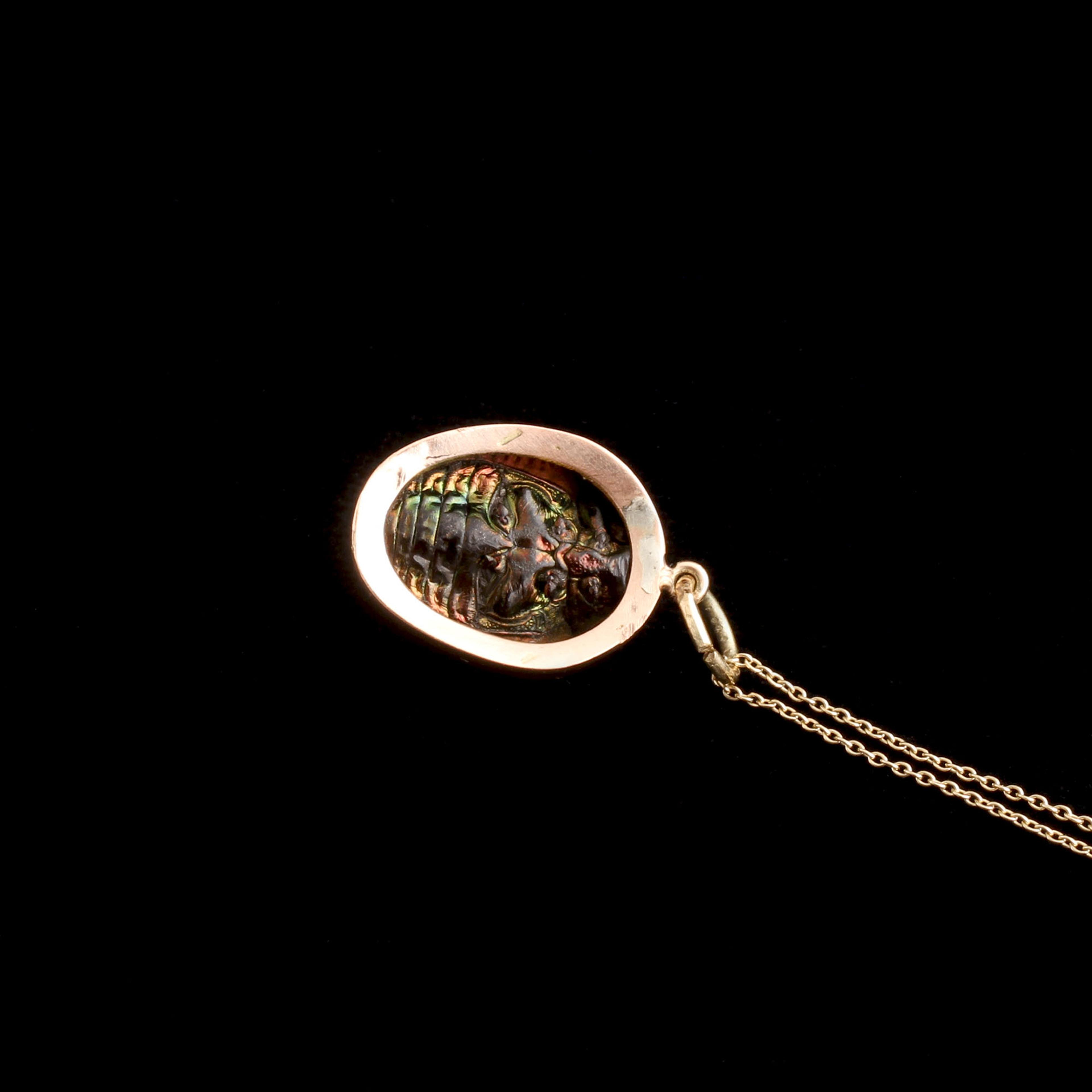 Victorian Gold Mounted Beetle Pendant