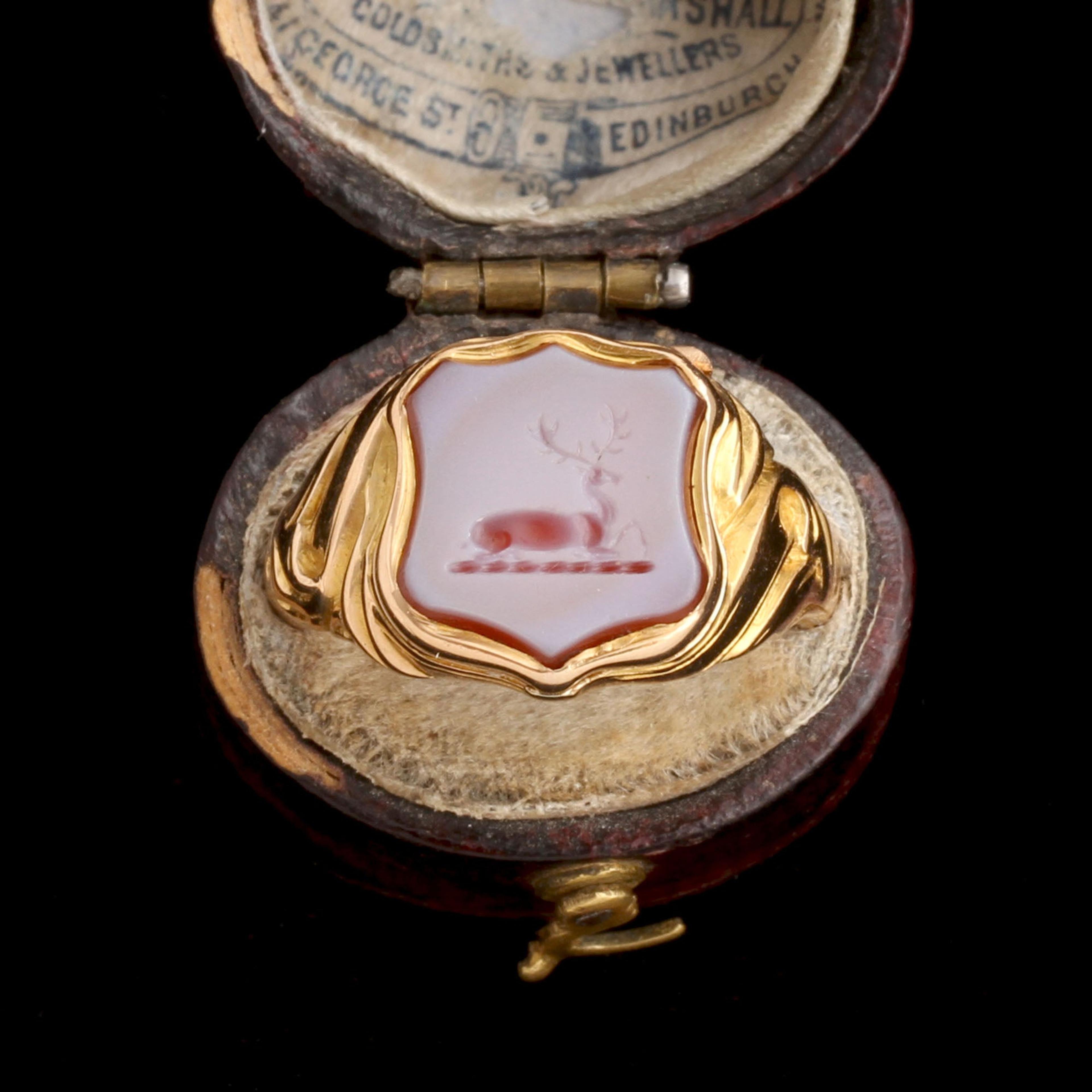 VICTORIAN Stag Intaglio Locket Ring