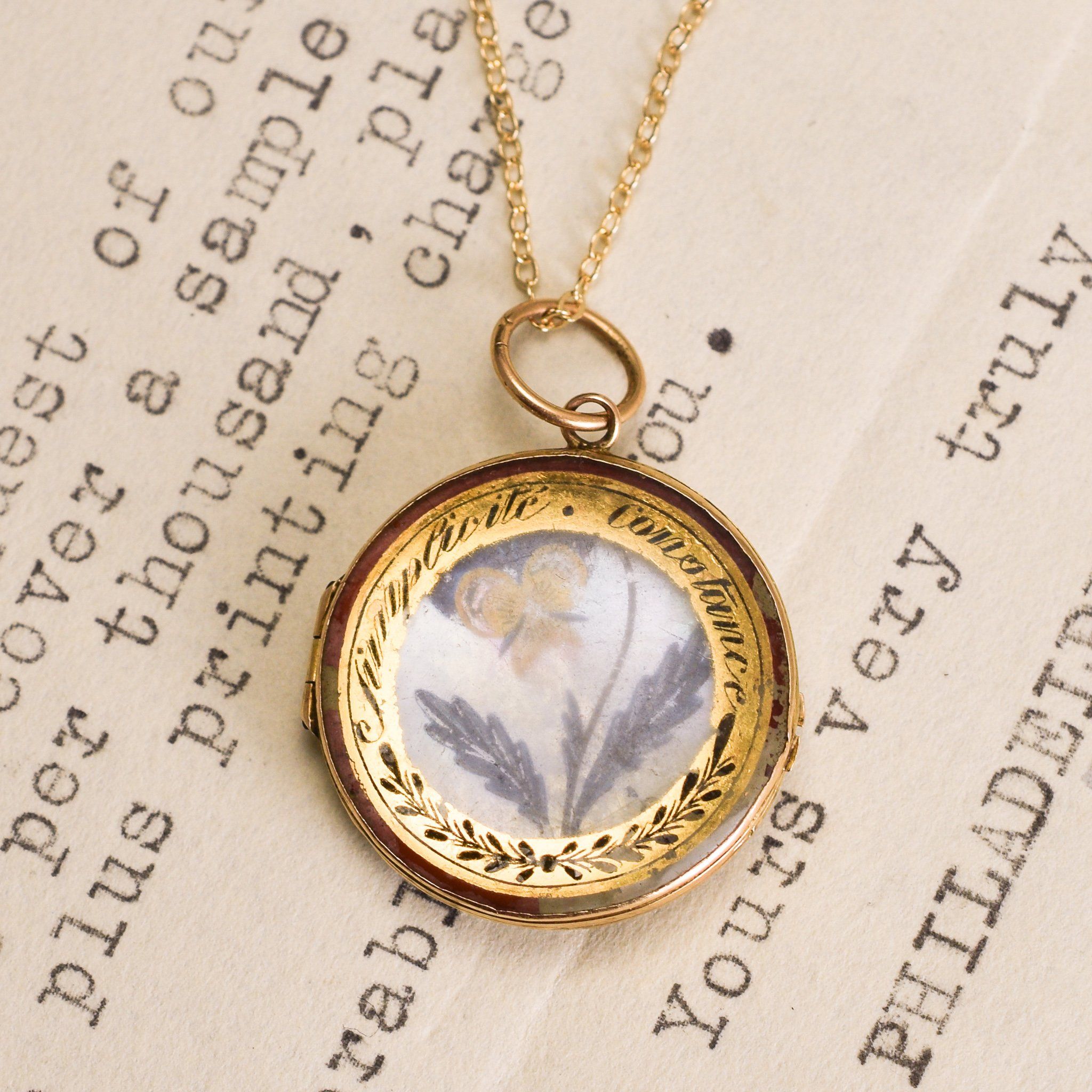 Detail of Early 19th Century "Simplicité Constance" Pansy Locket