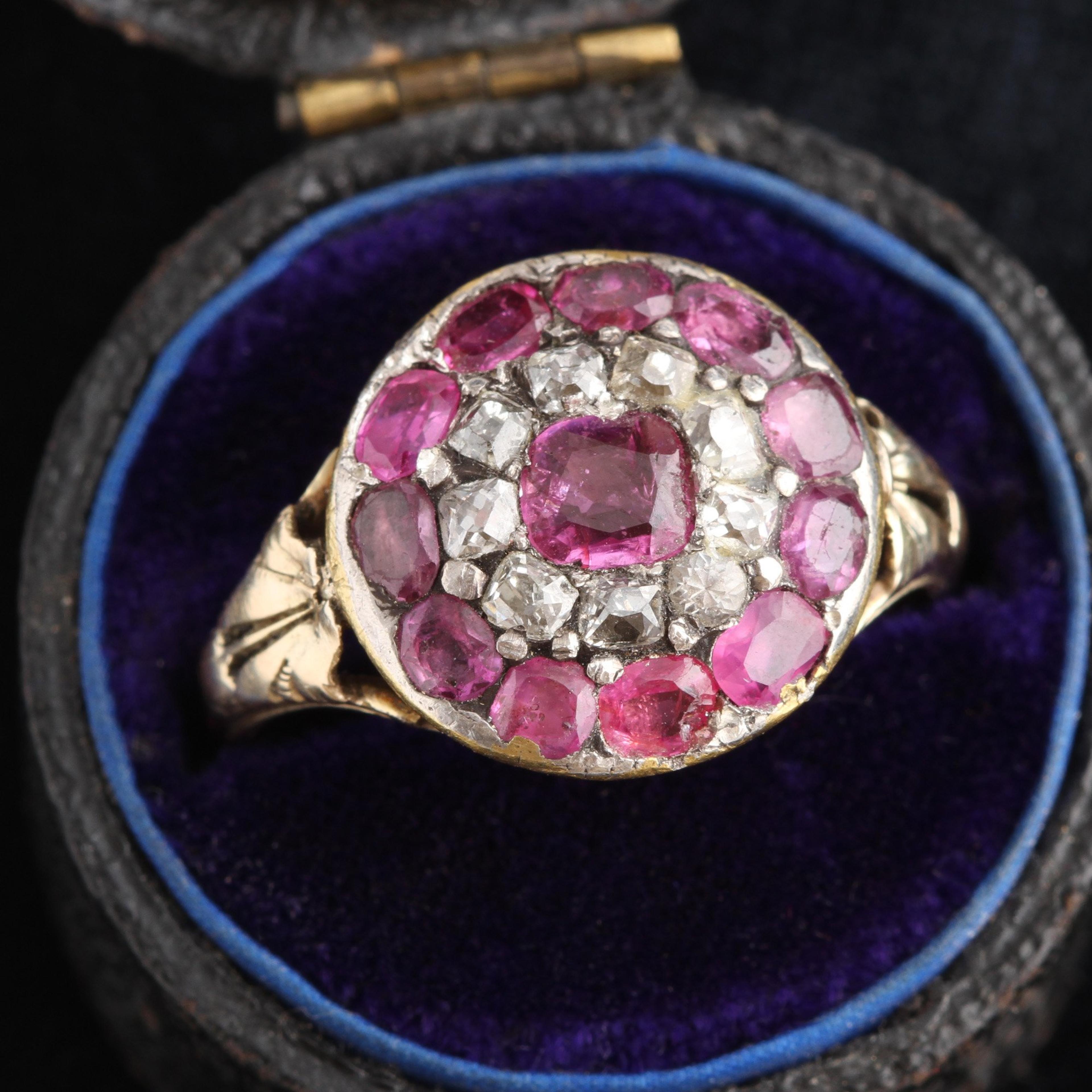 Detail of 18th Century Ruby and Diamond Target Cluster Ring