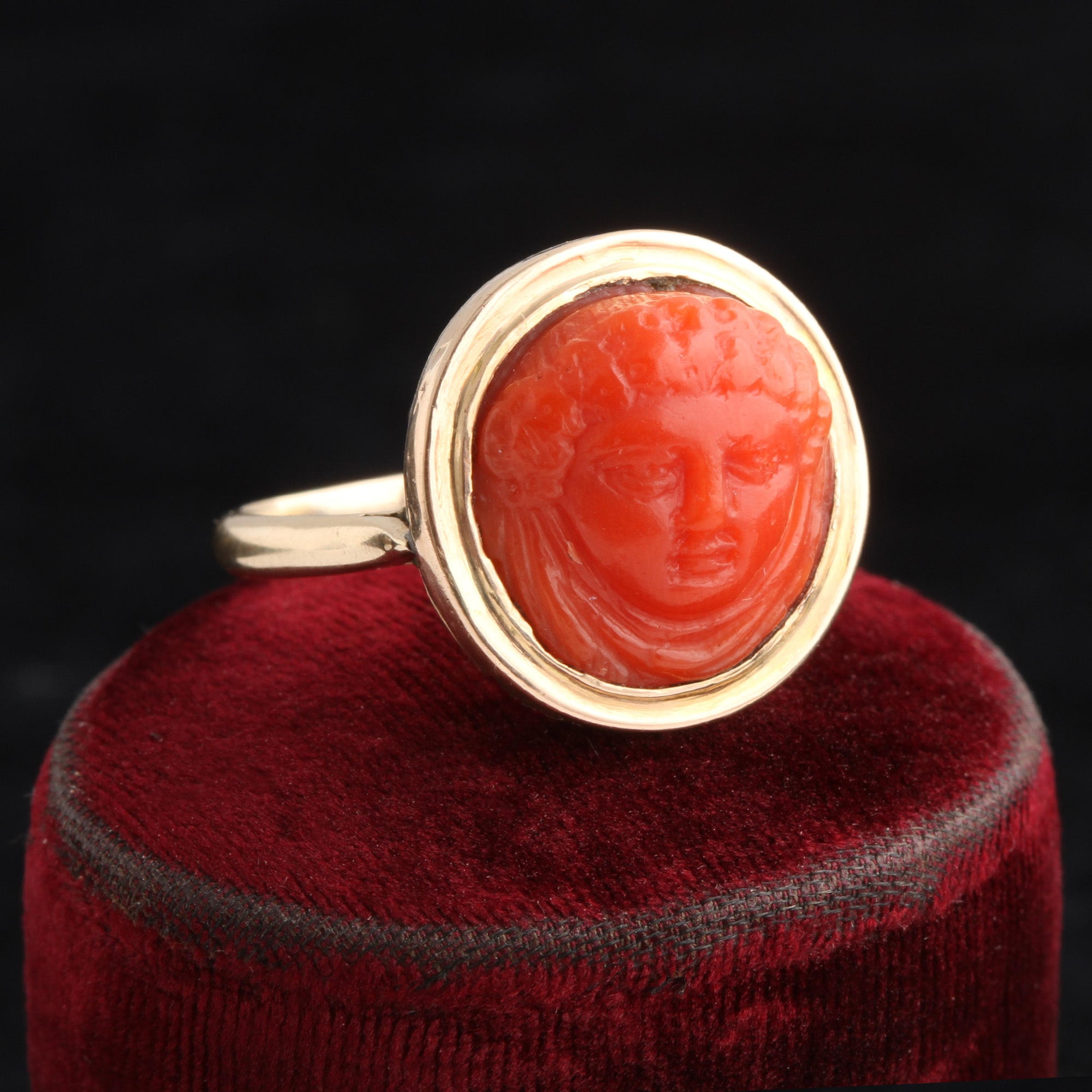 Victorian Coral Cameo Ring