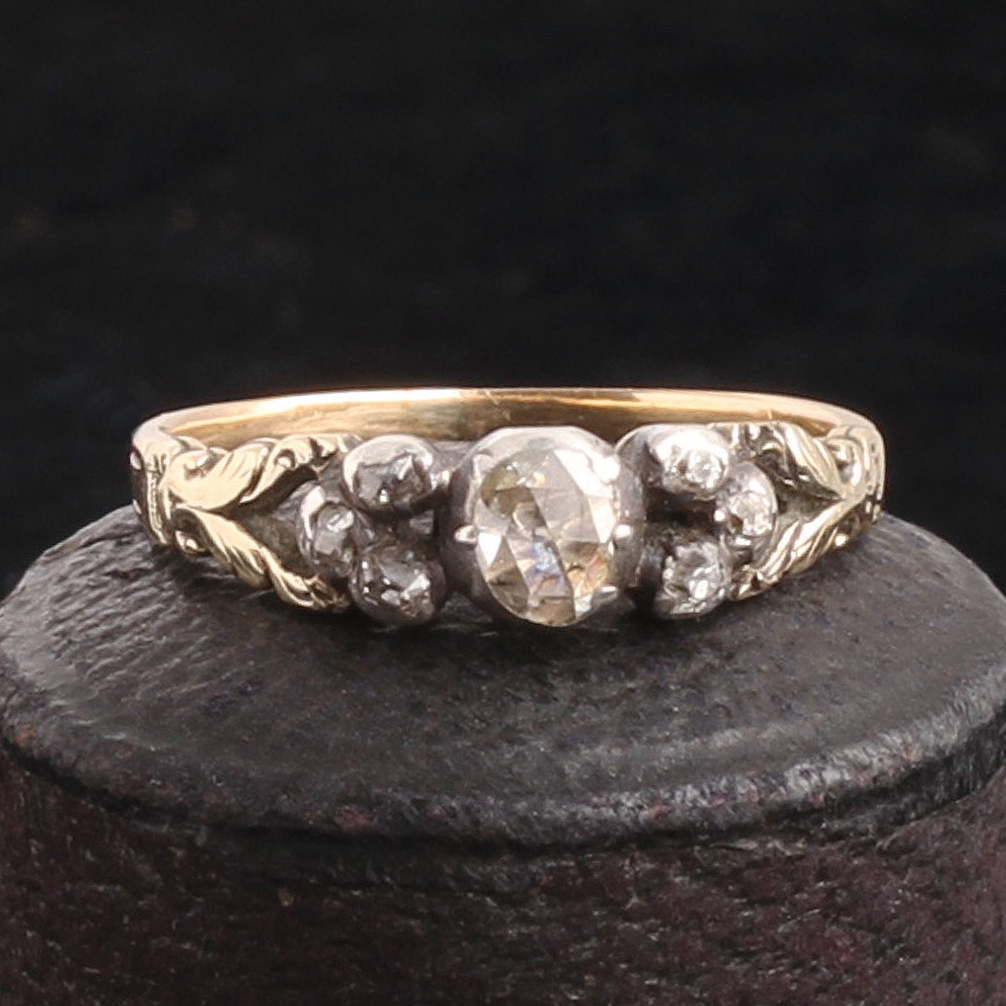 Georgian Diamond Ring with Trefoil Accents