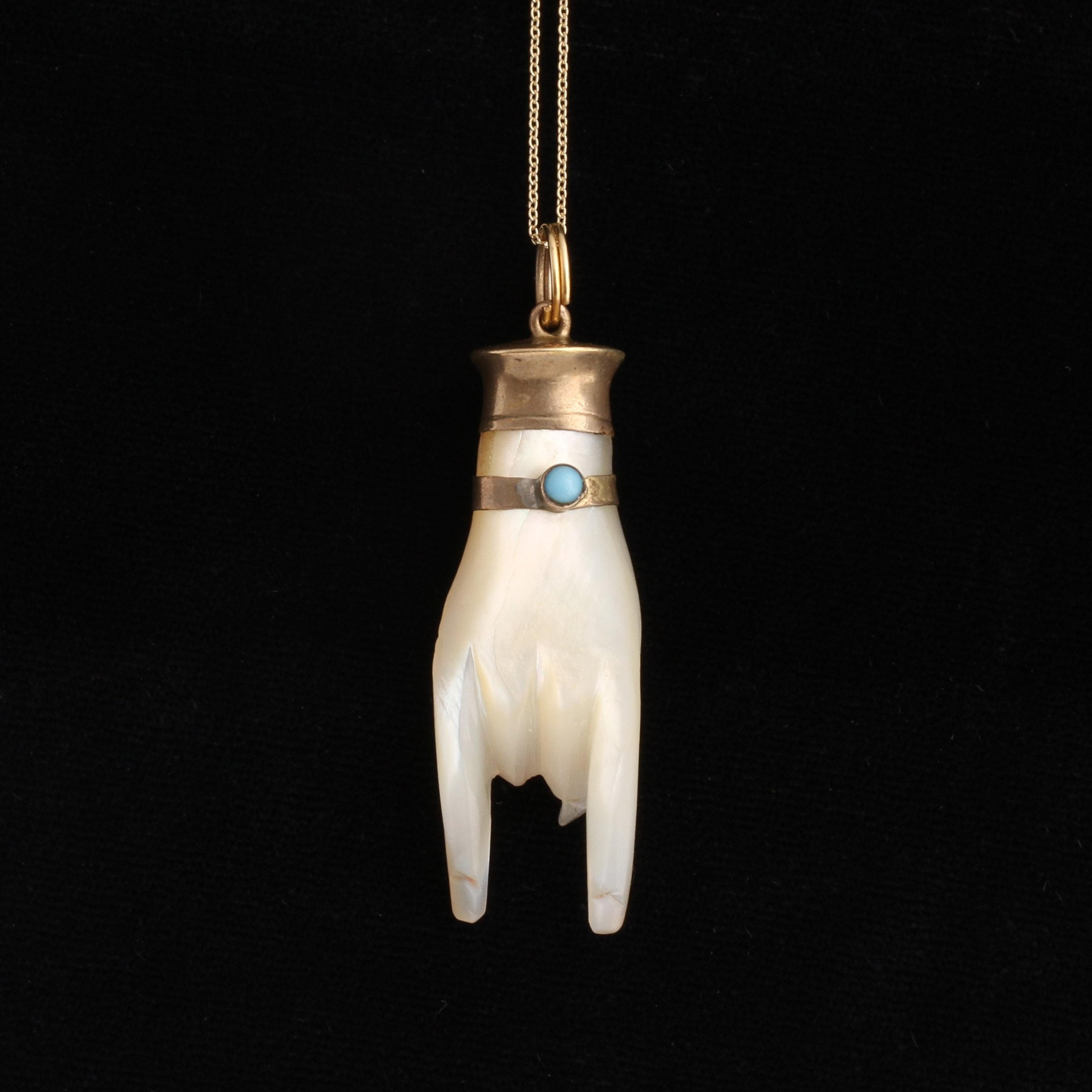 Victorian Mother of Pearl Mano Cornuto Necklace