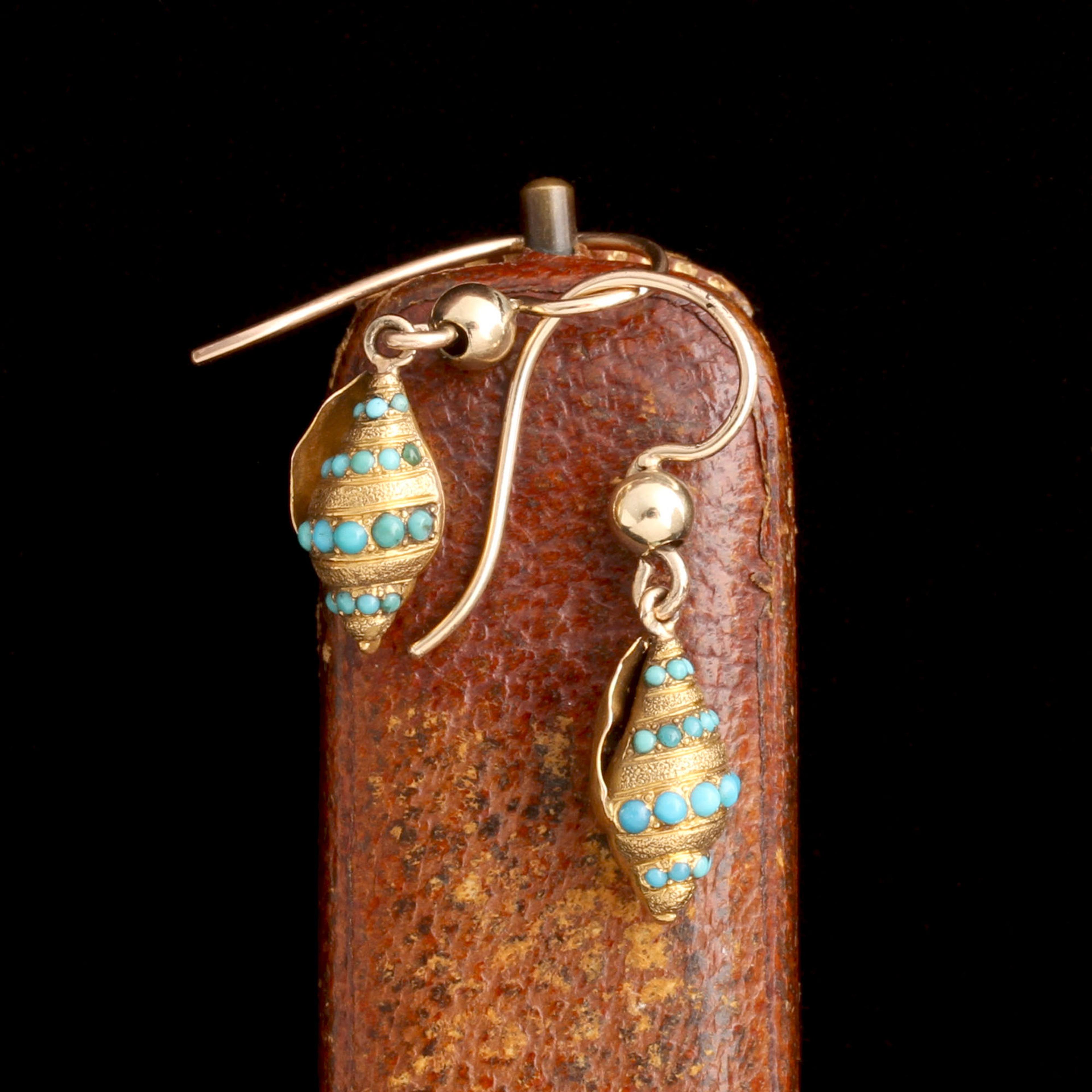 Detail of Victorian Turquoise Shell Earrings