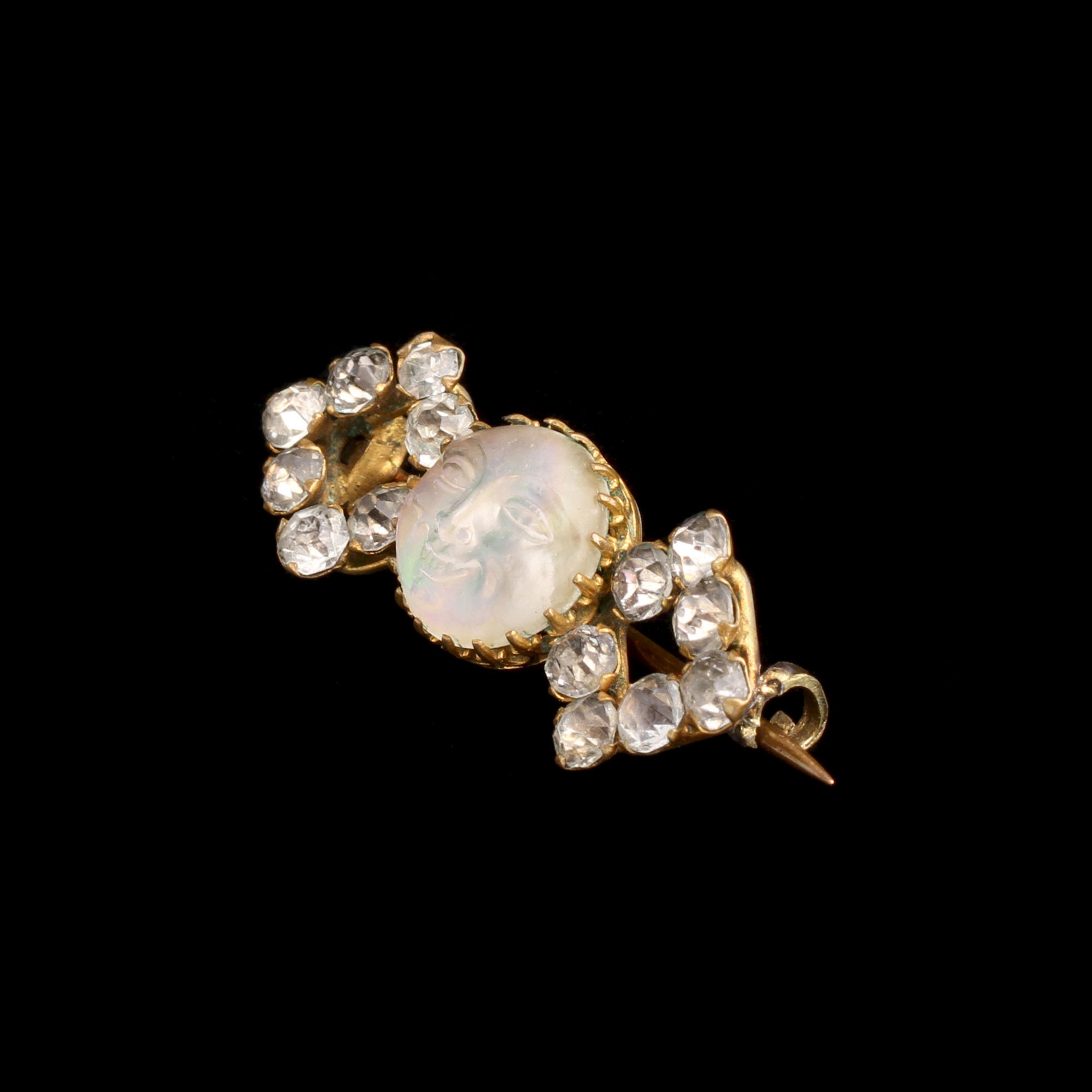 Edwardian Saphiret & White Paste Man in the Moon Brooch
