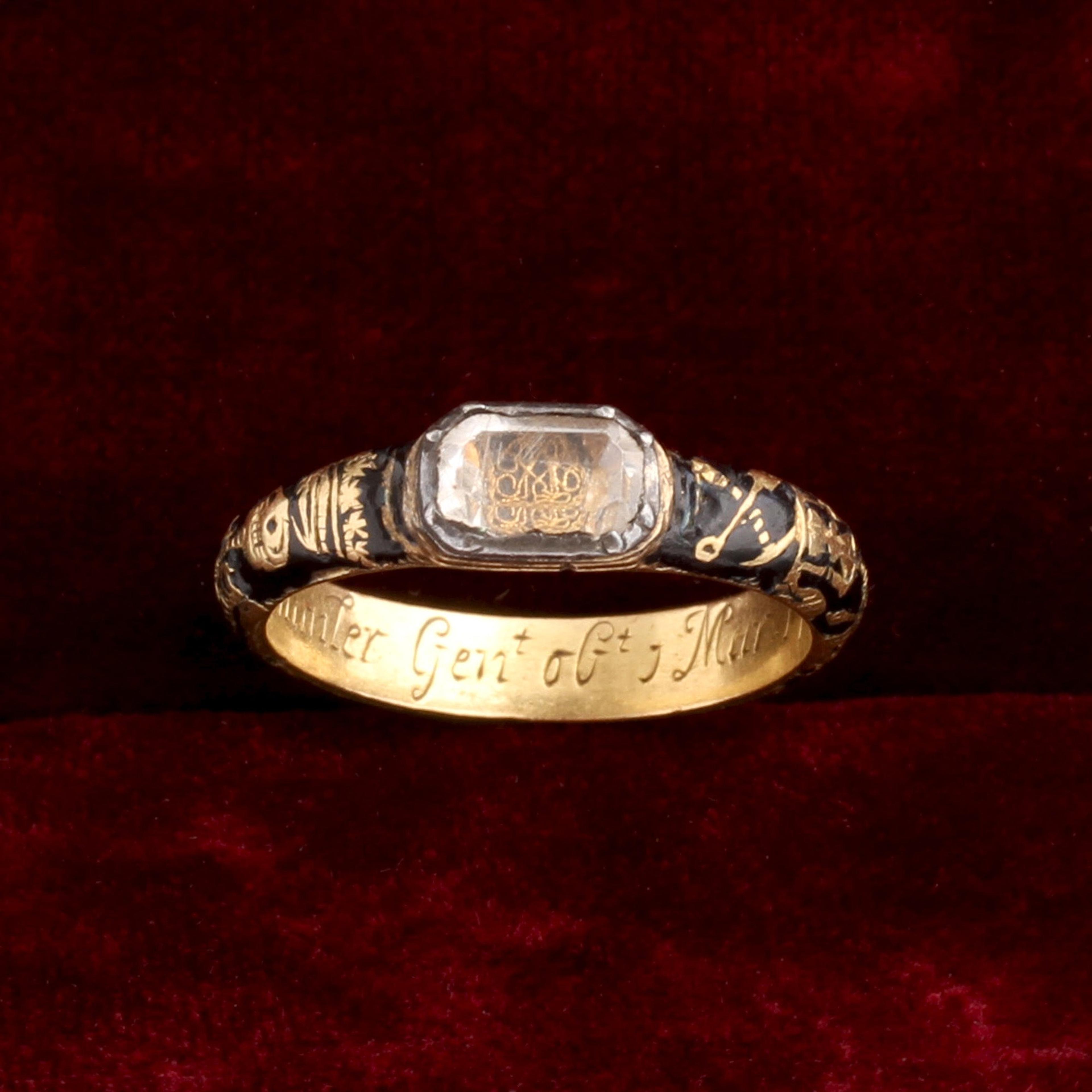 Detail of Early Georgian Skeleton & Cipher Mourning Ring