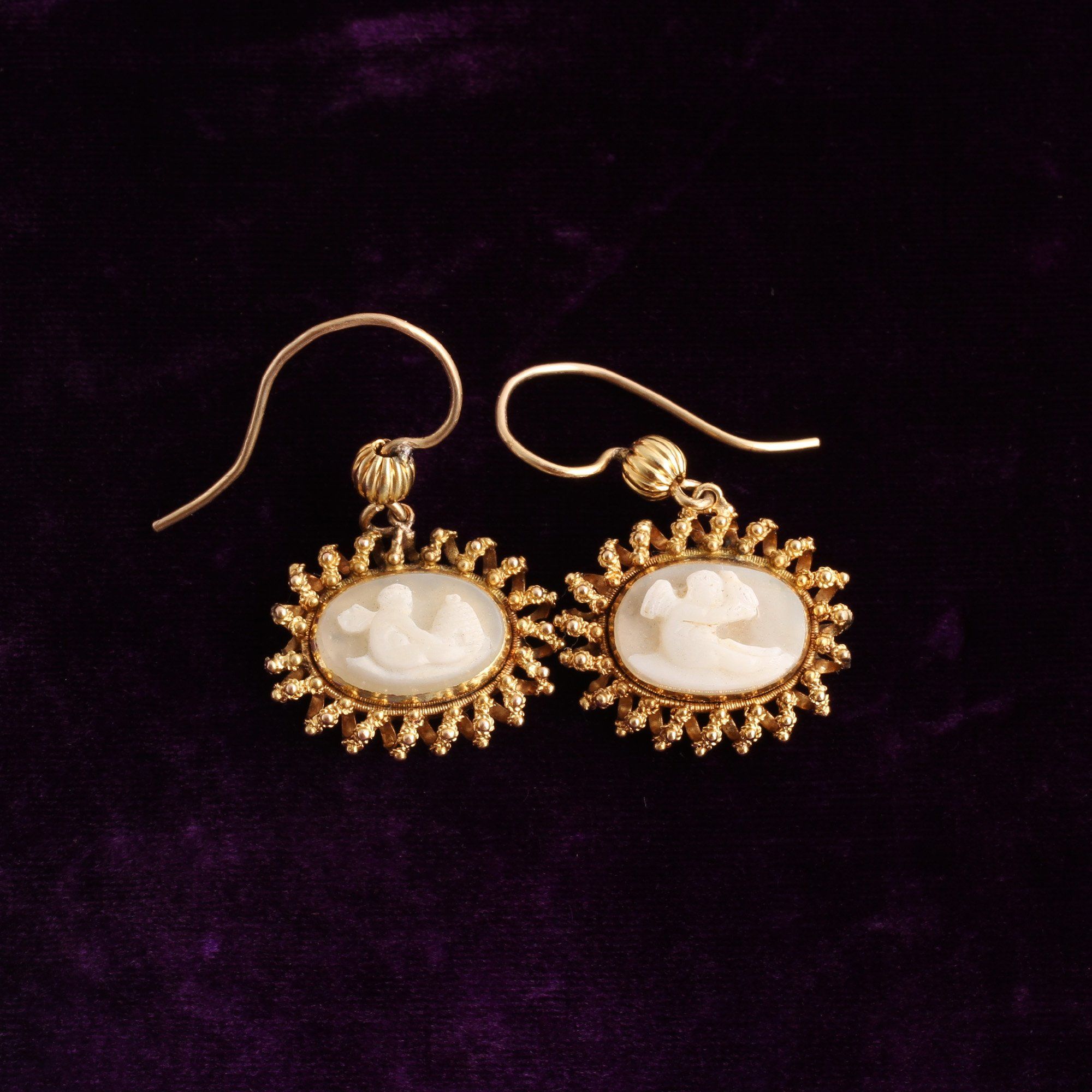 Detail of front victorian cameo earrings