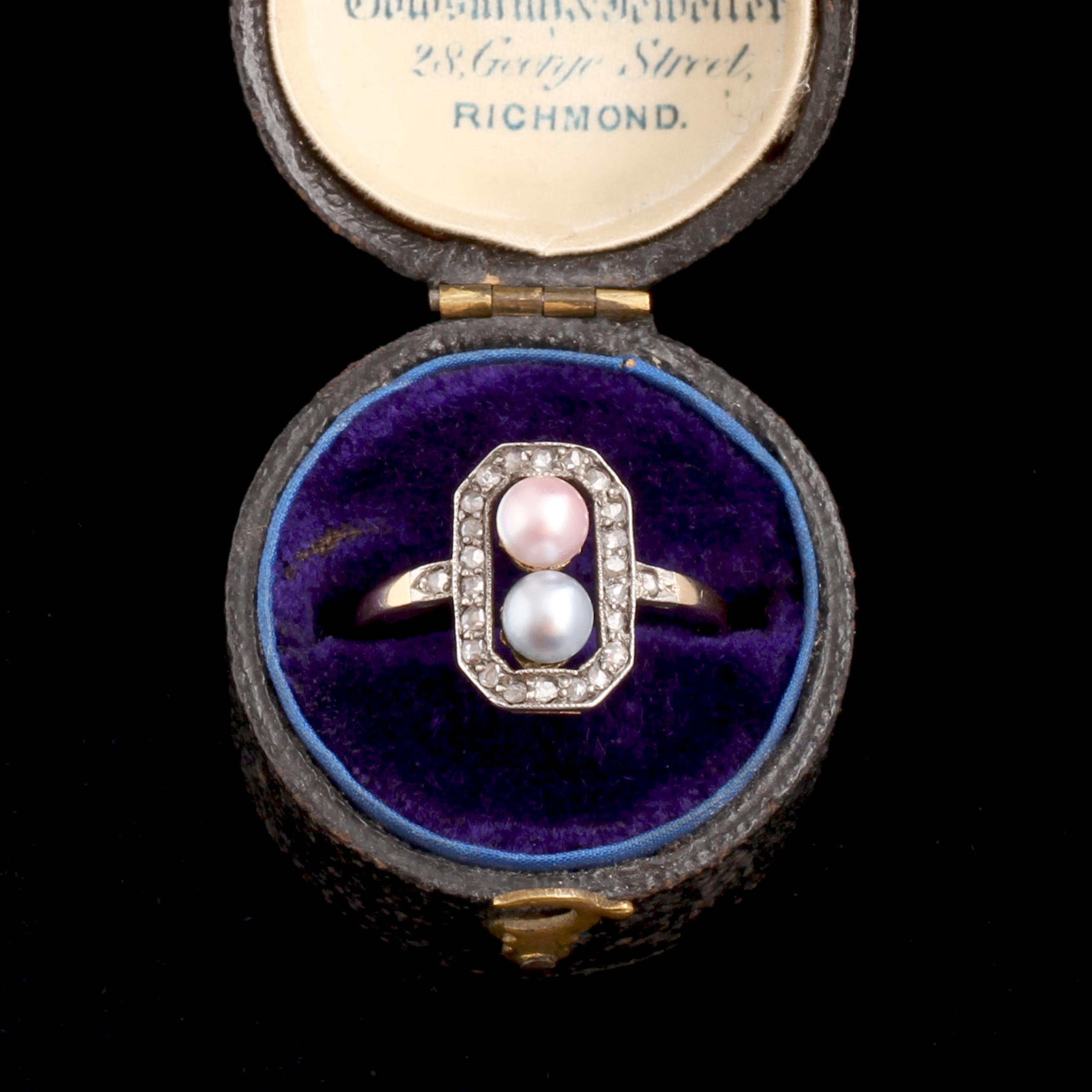 Late 19th Century Pink & Grey Pearl & Diamond Ring