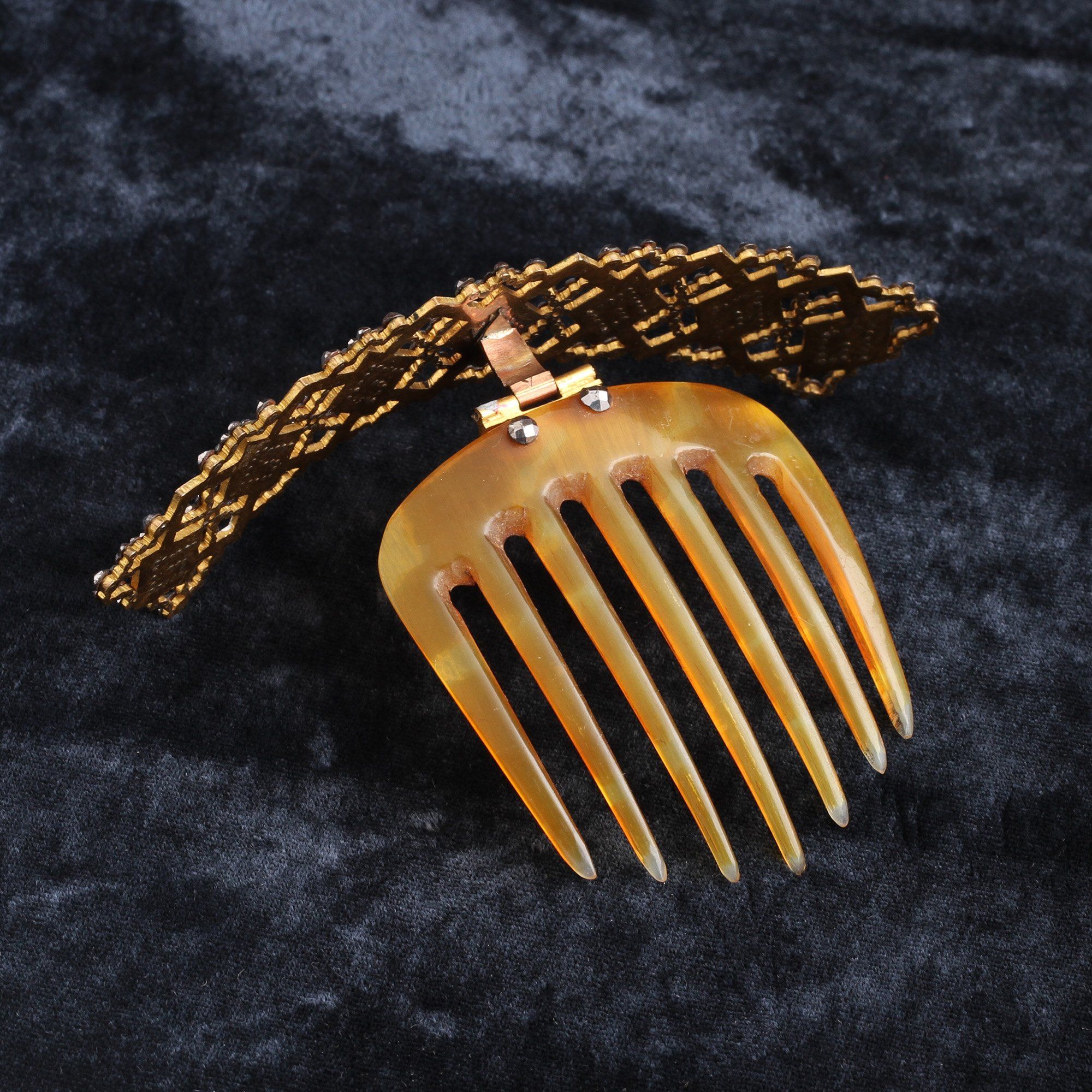 Georgian Cut Steel & Enamel Hair Comb