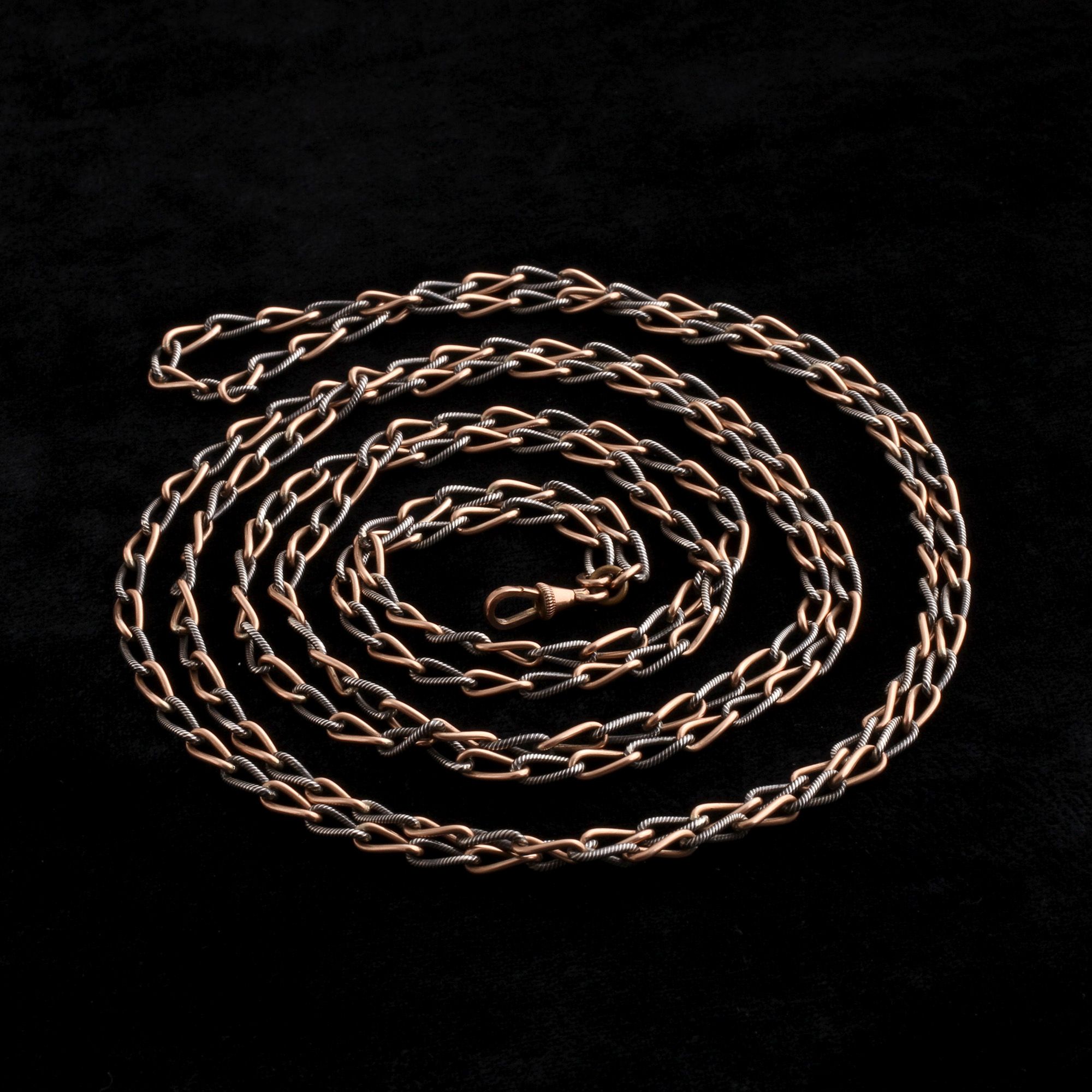 Victorian 57" Niello Silver & Gold Guard Chain