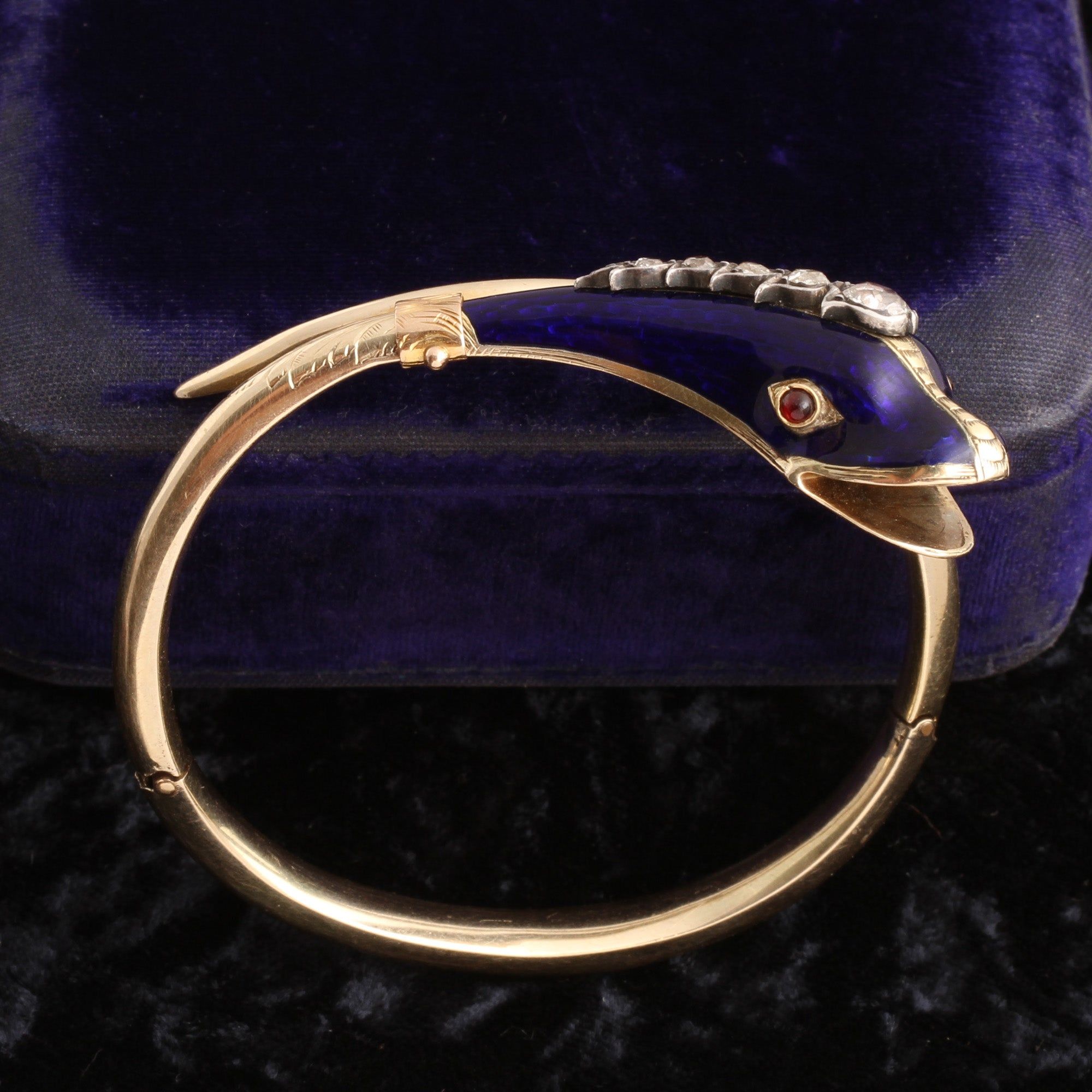 Detail of Victorian Enamel, Diamond & Garnet Snake Bracelet