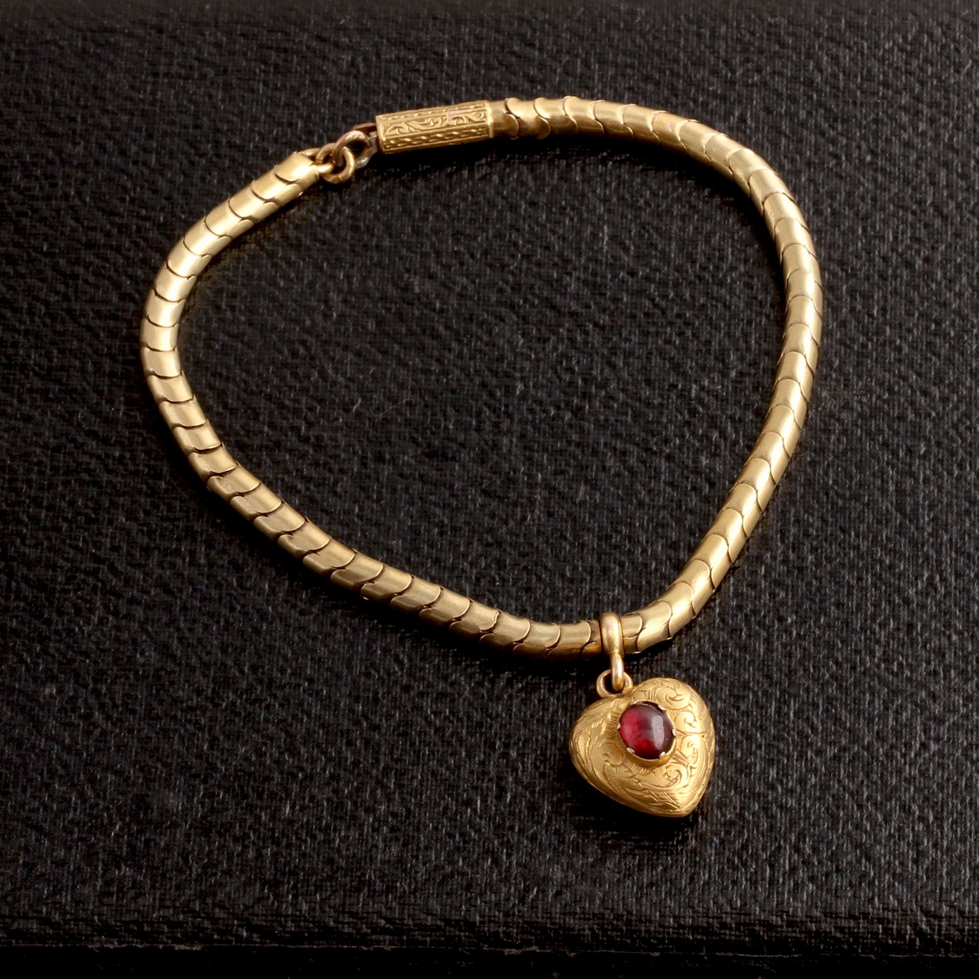 Victorian Garnet Heart Locket Bracelet