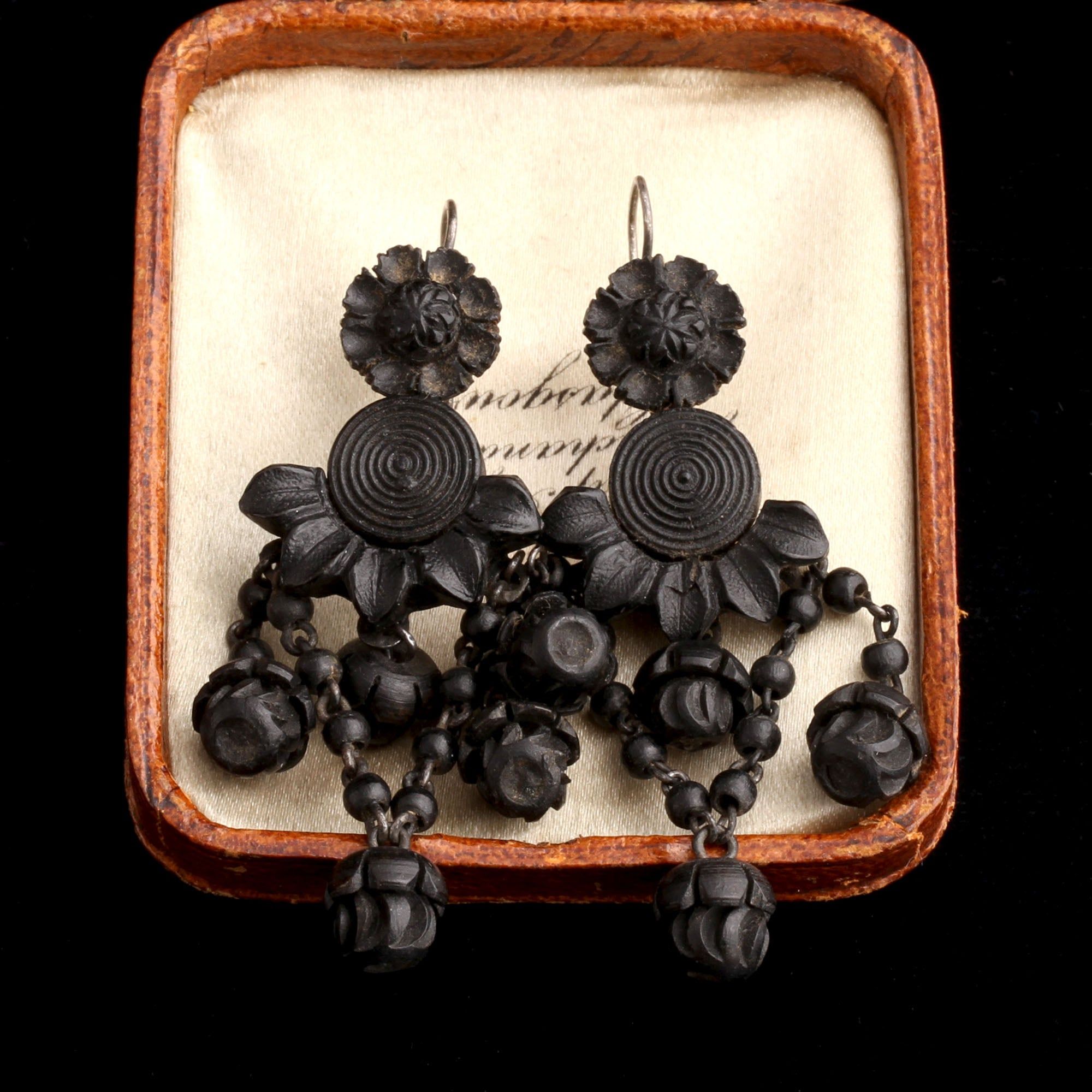Victorian Girandole Style Bog Oak Earrings