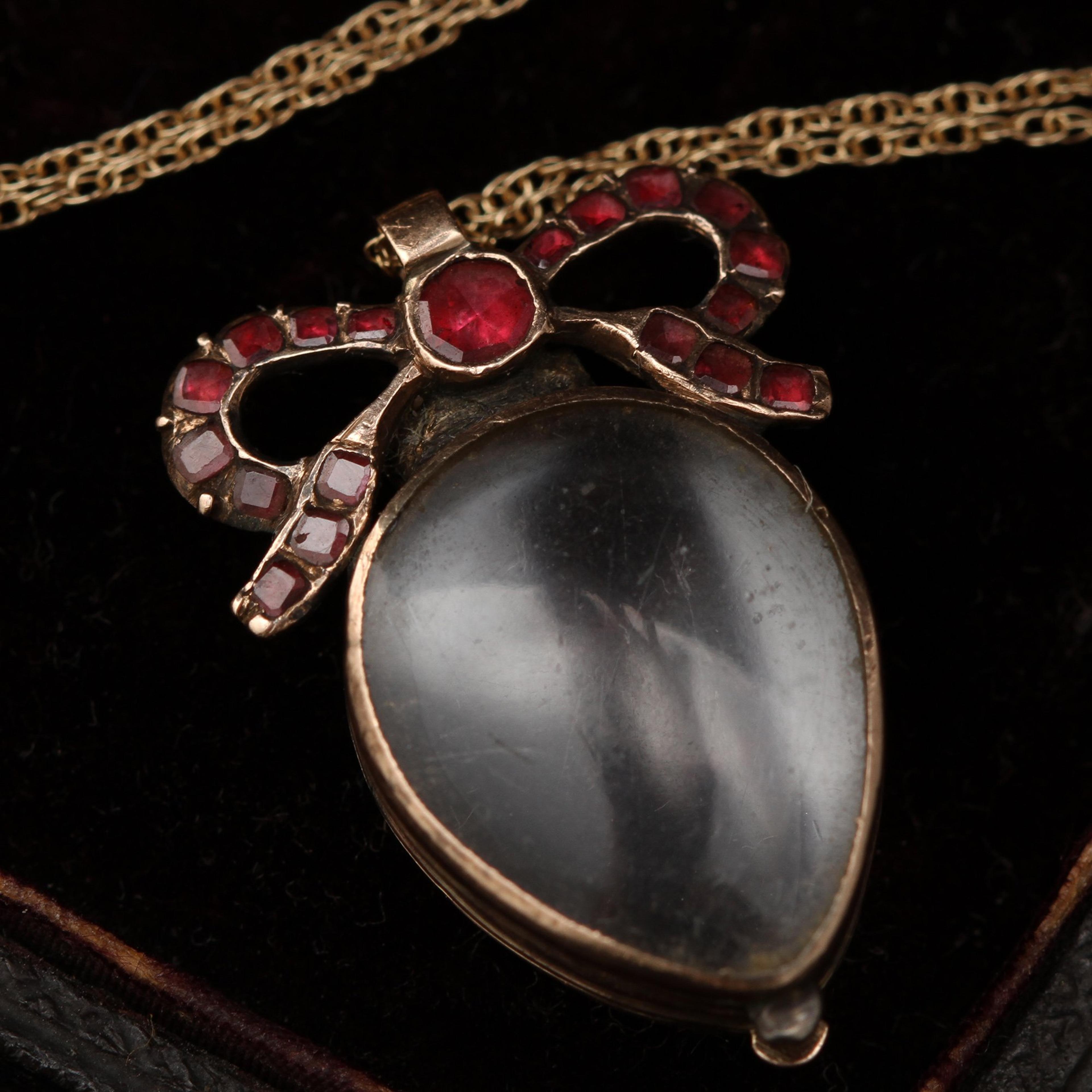 Detail of Georgian Heart Locket with Garnet Bow