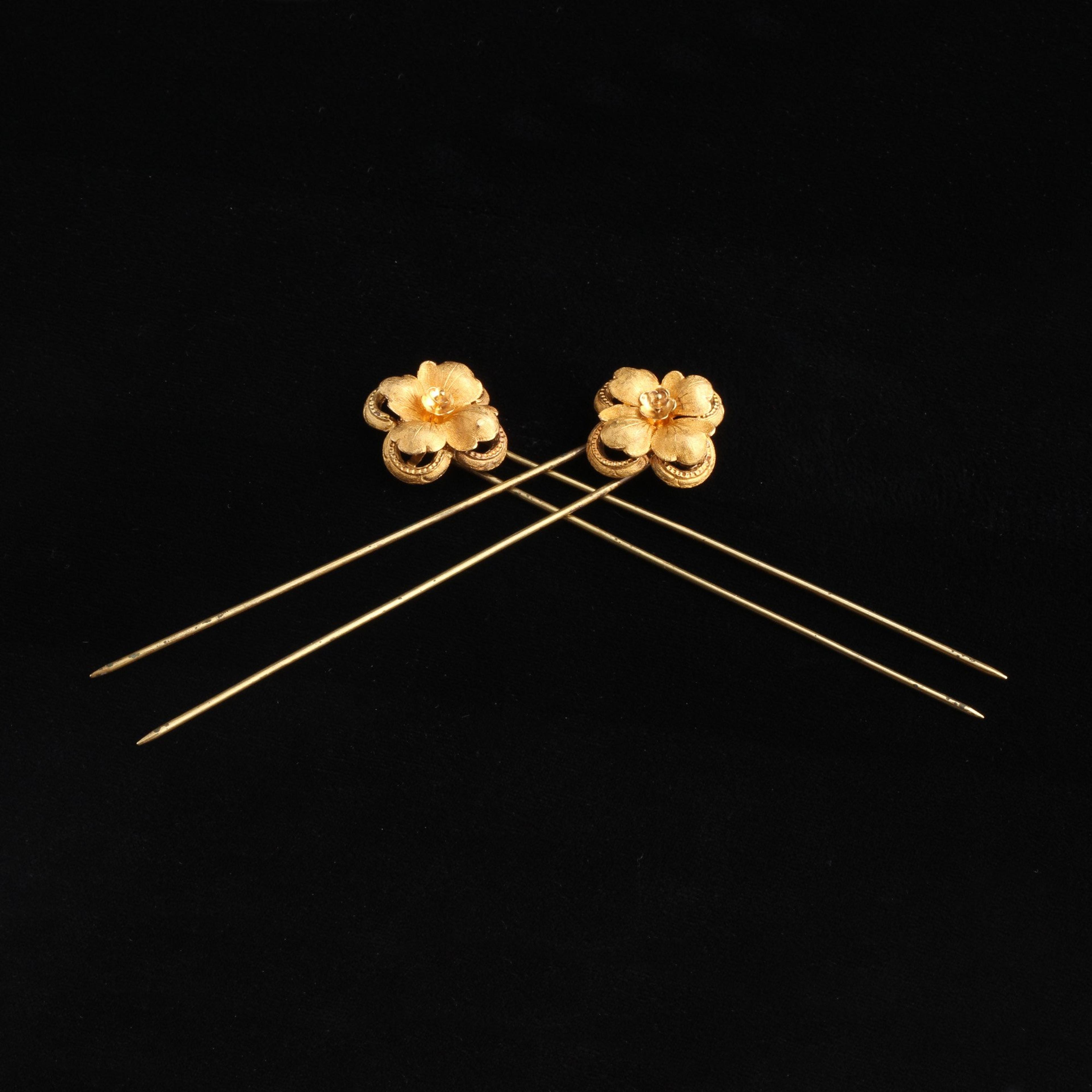 Victorian Gold & Silver Floral Hairpins