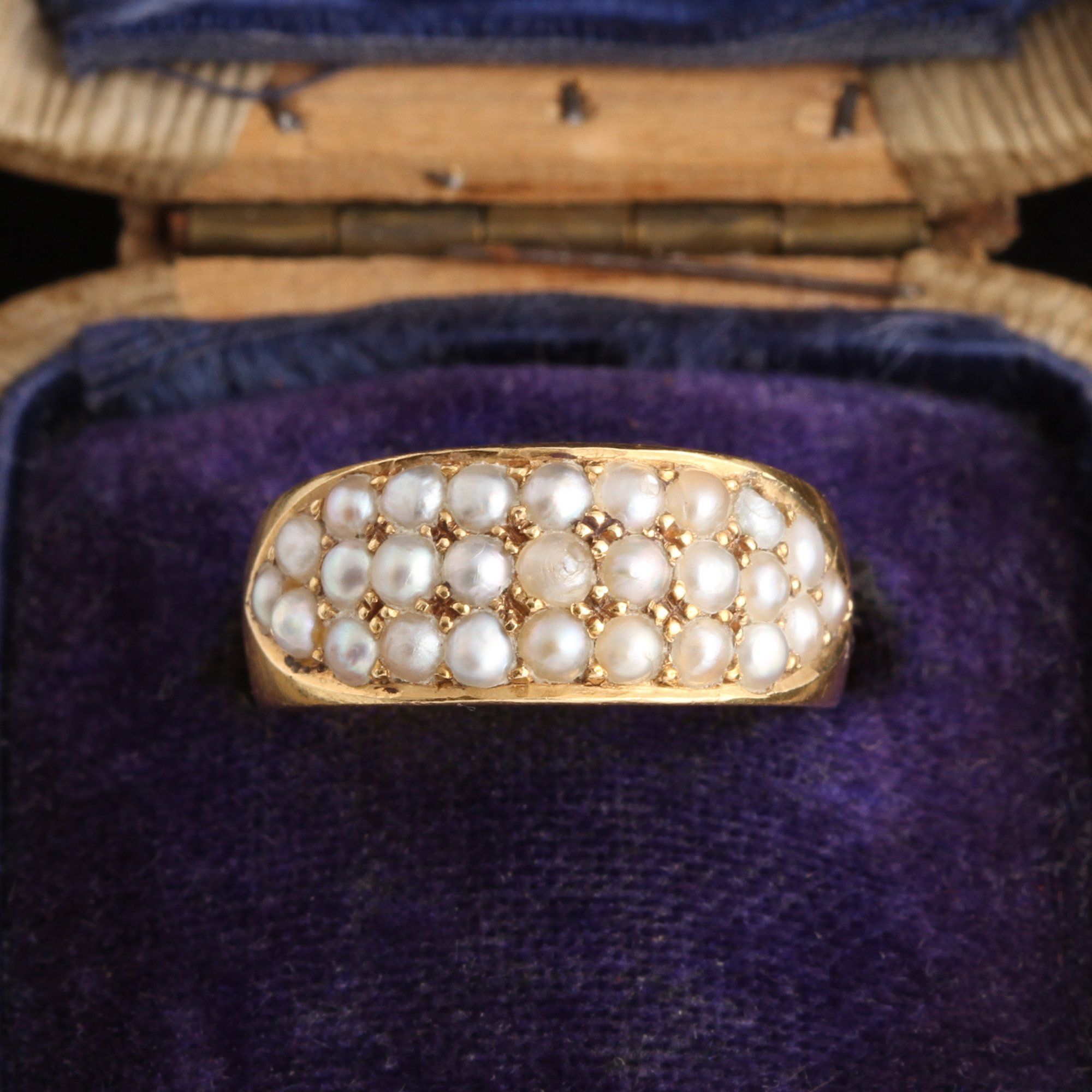 Detail of Victorian Triple Row Pearl Ring