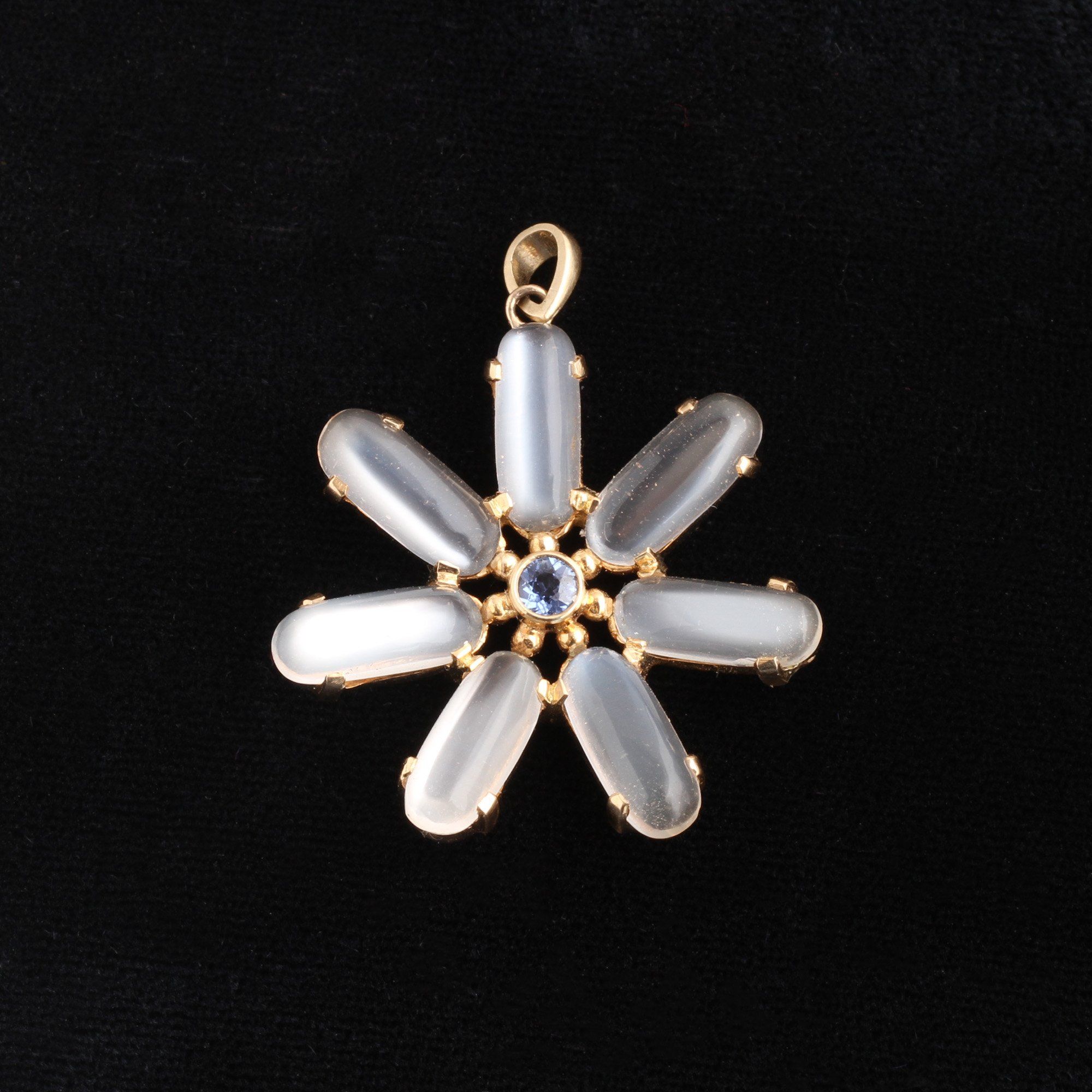 Vintage Moonstone and Sapphire Flower Pendant