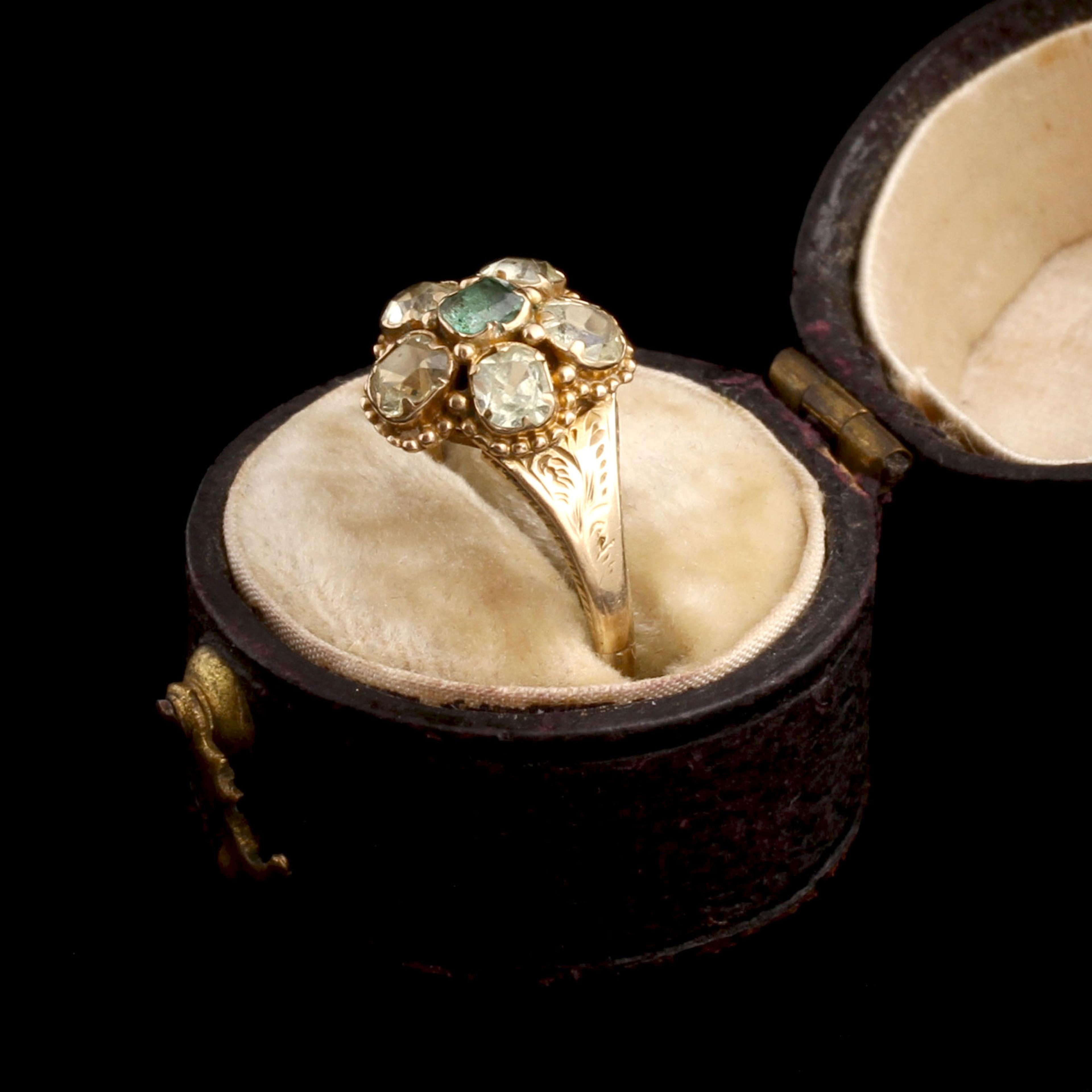 Early Victorian Chrysolite & Emerald Pansy Ring