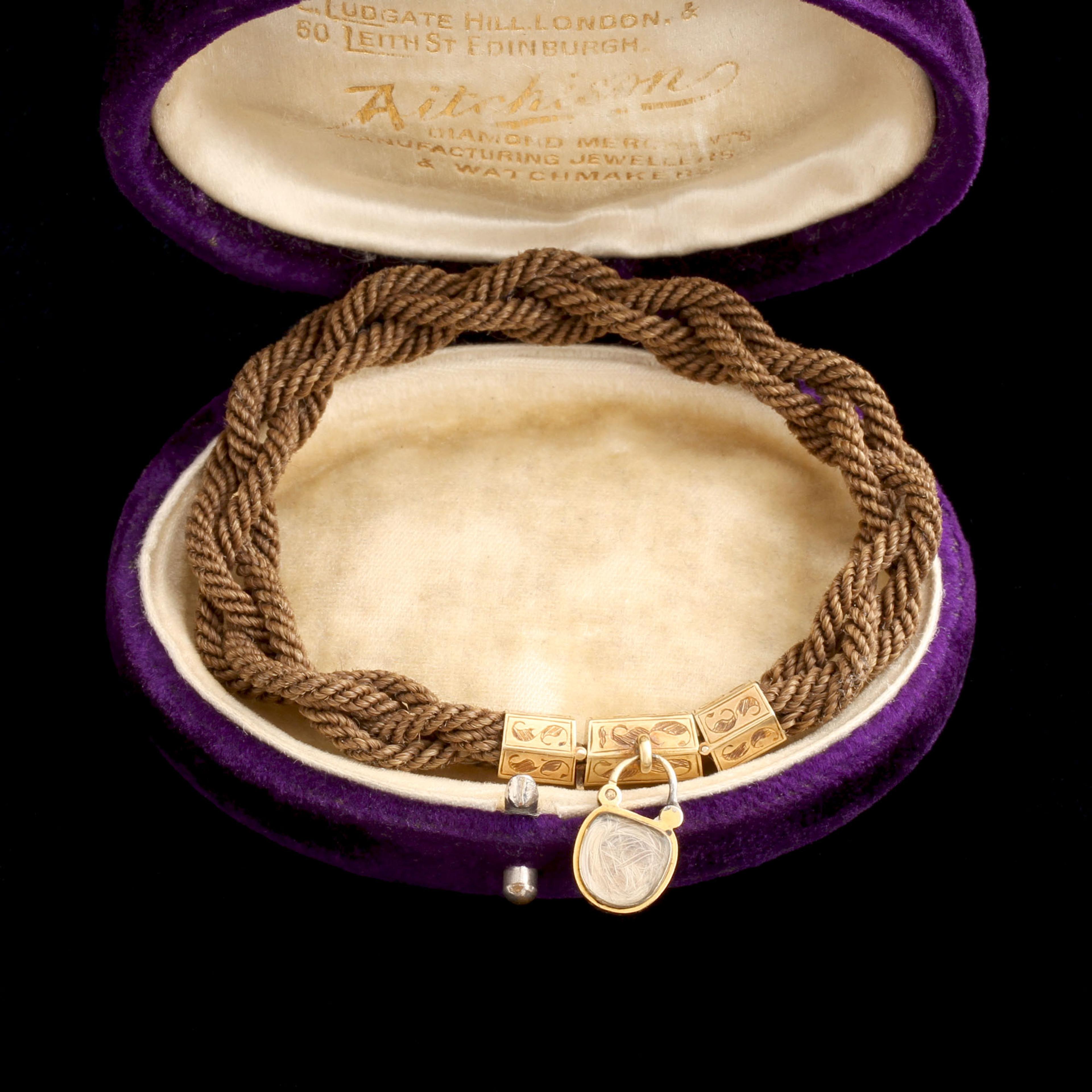 Detail of Mid Victorian Braided Hair Padlock Bracelet