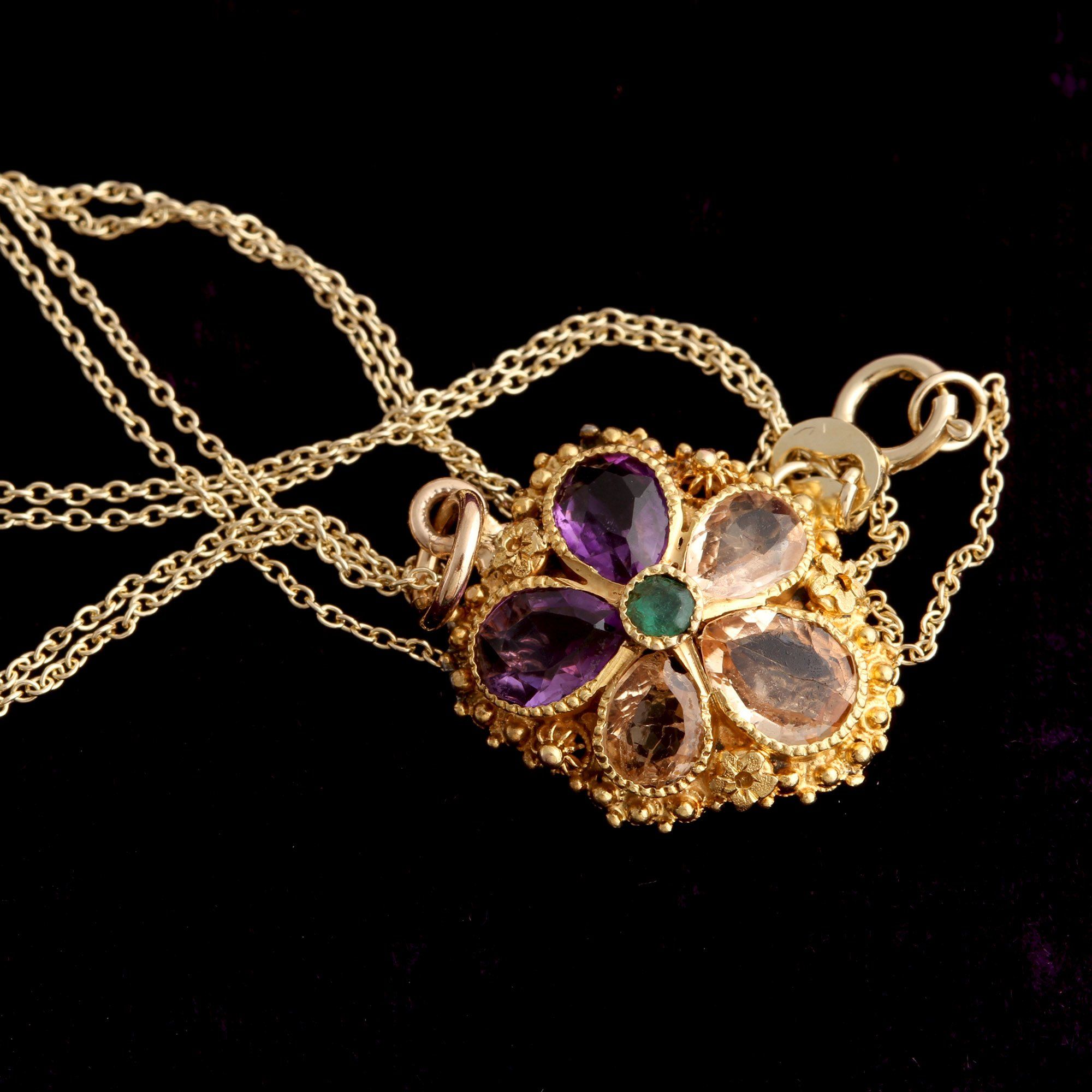 Victorian Gemstone Pansy Pendant