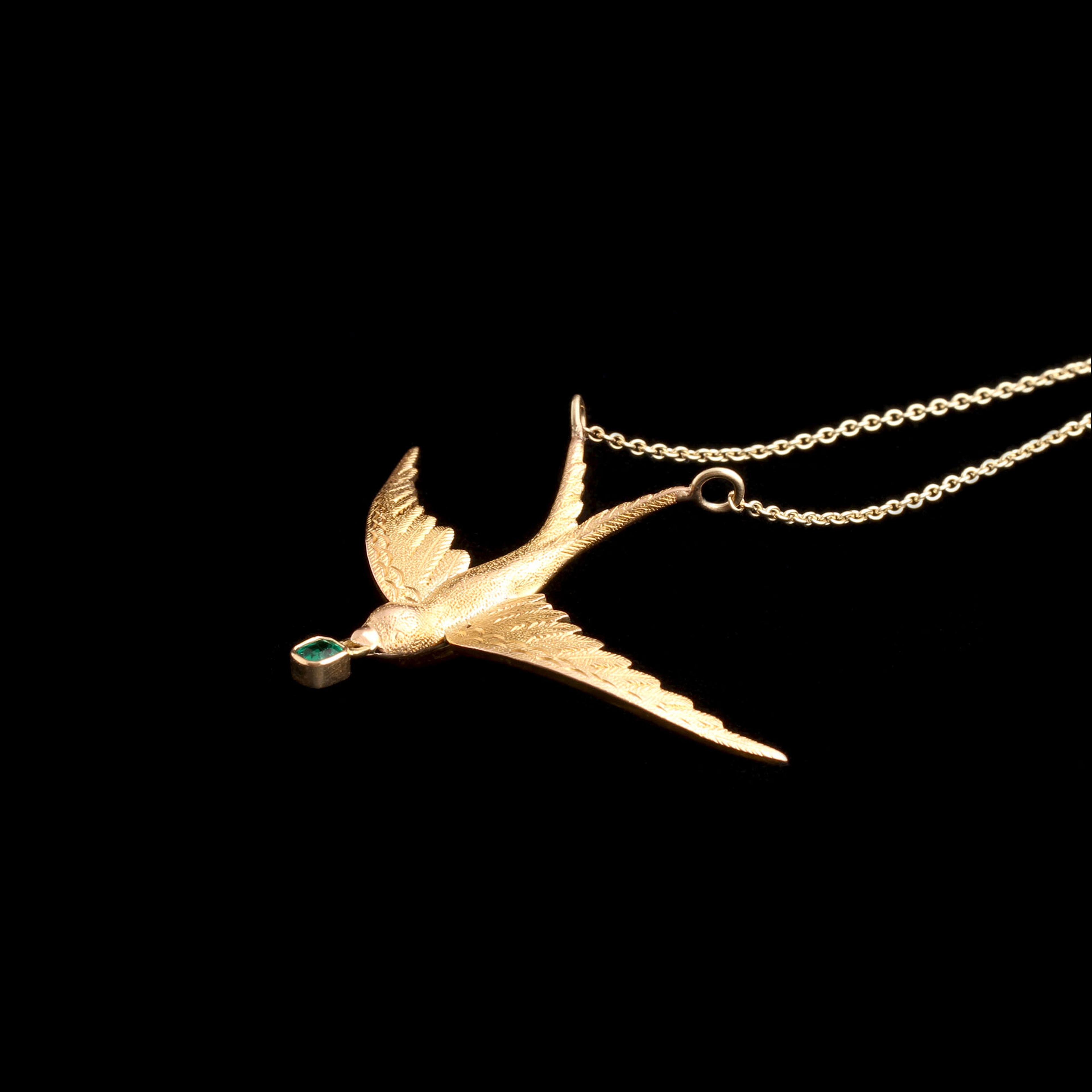 Detail of Victorian Swallow & Emerald Necklace