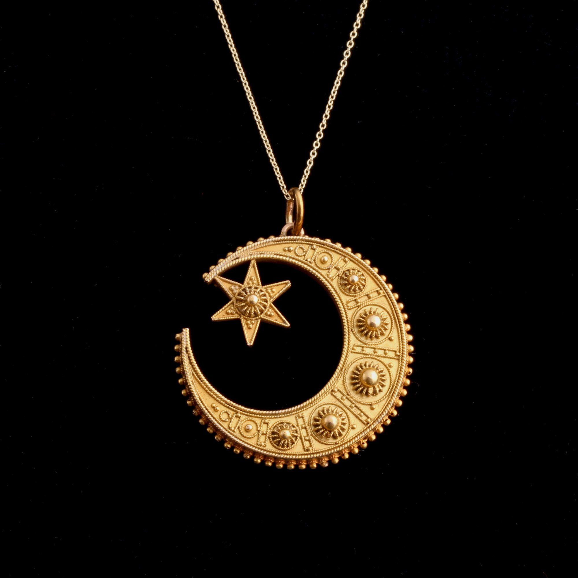 Victorian Moon & Star Cannetille Pendant