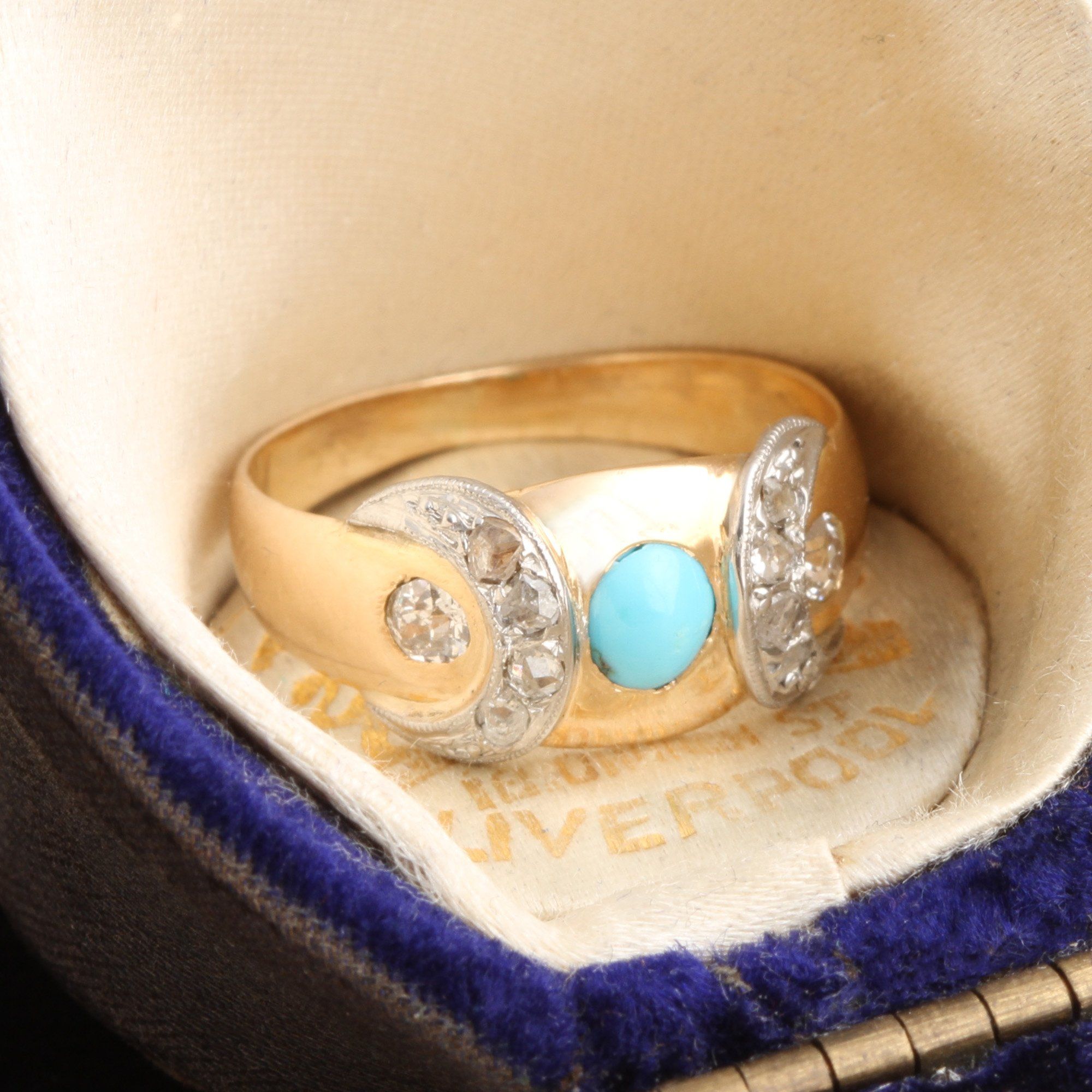 Victorian Turquoise & Diamond Crescents Ring