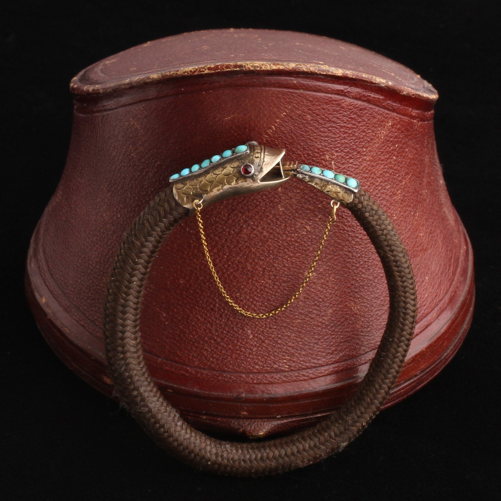 Detail of Victorian Turquoise & Garnet Snake Hair Bracelet