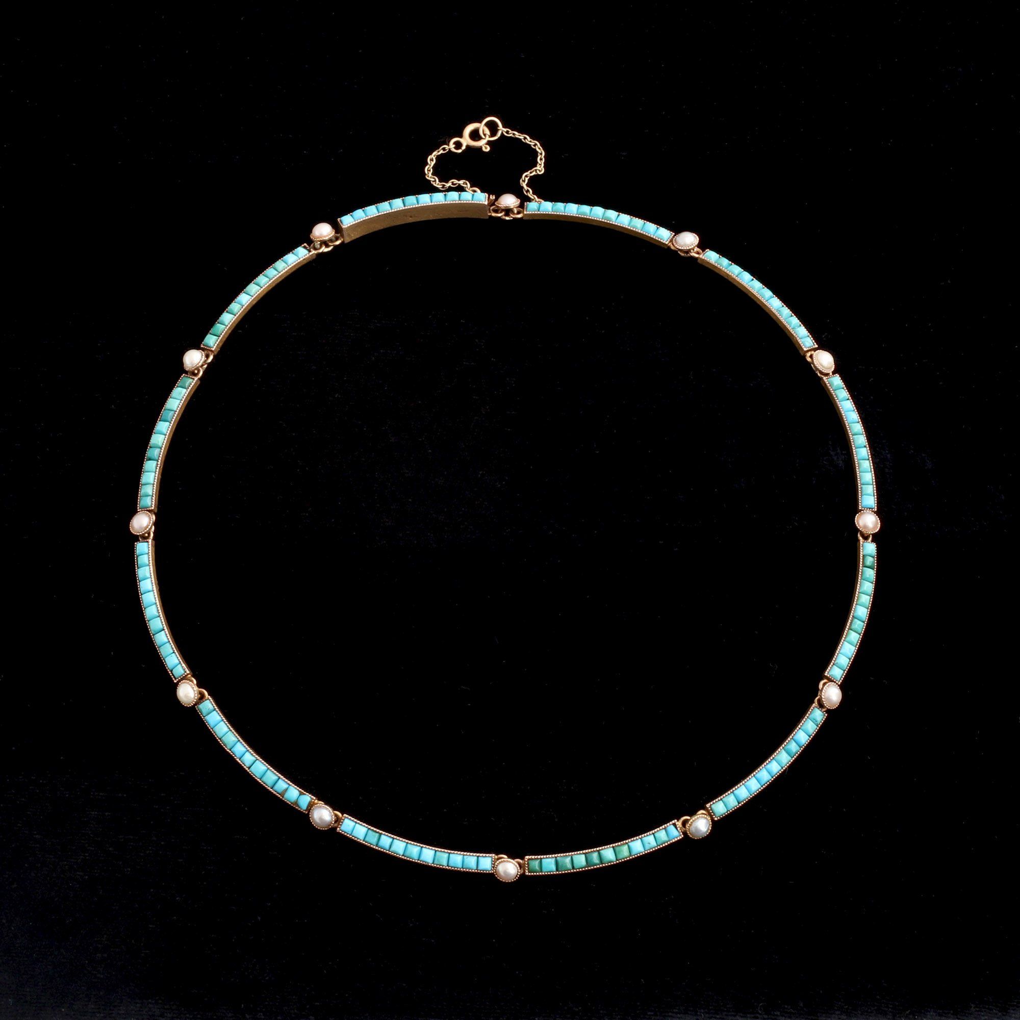 Victorian Turquoise & Pearl Collar