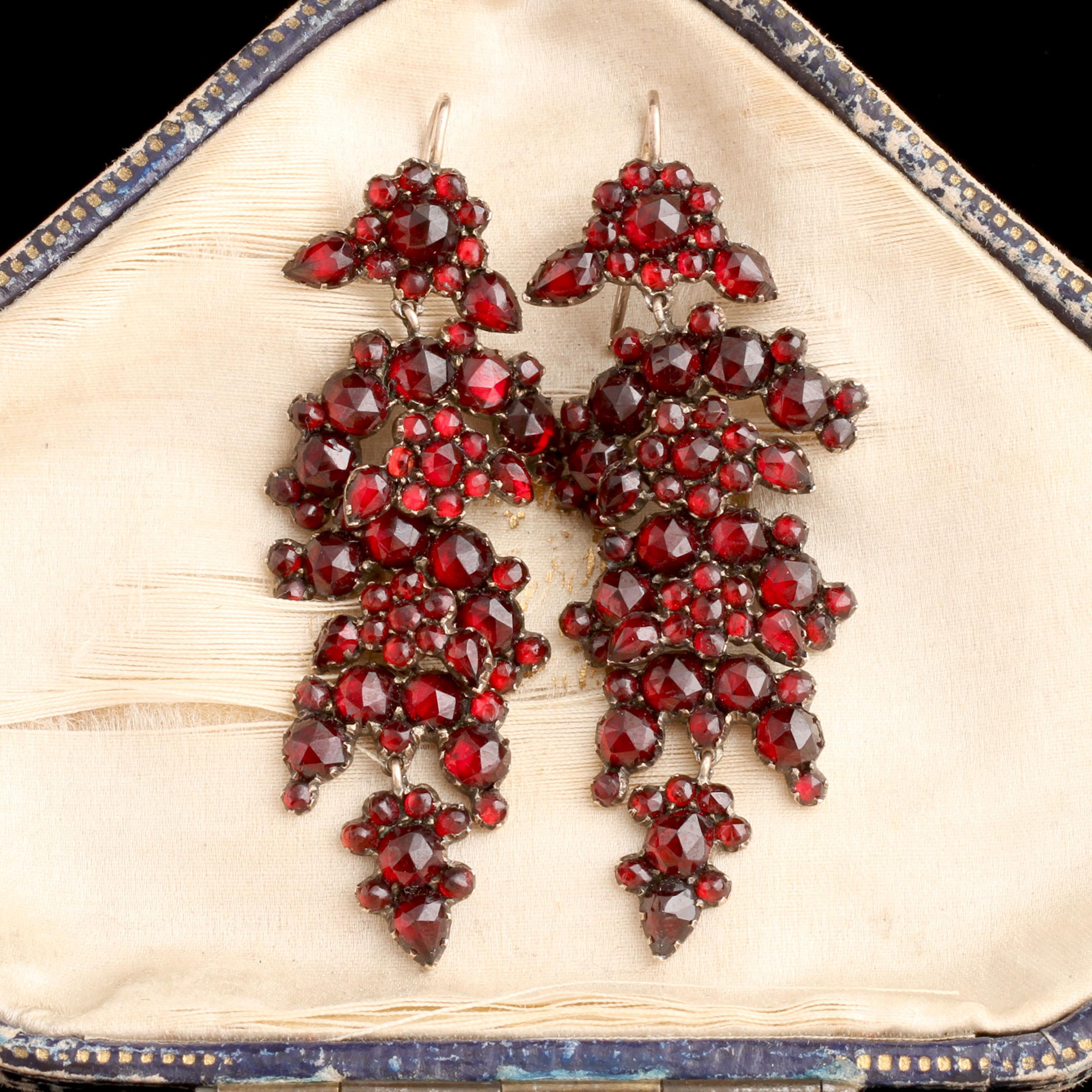 Victorian Bohemian Garnet Floral Drop Earrings