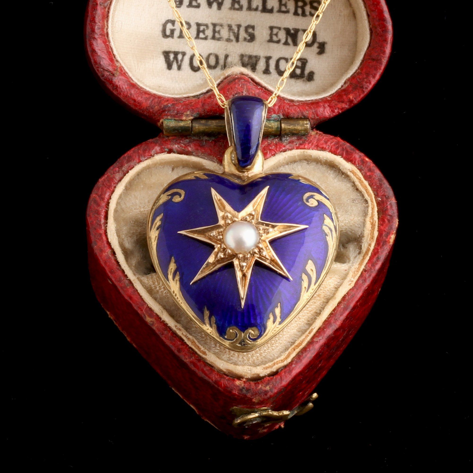 Victorian Blue Enamel & Pearl Heart Locket
