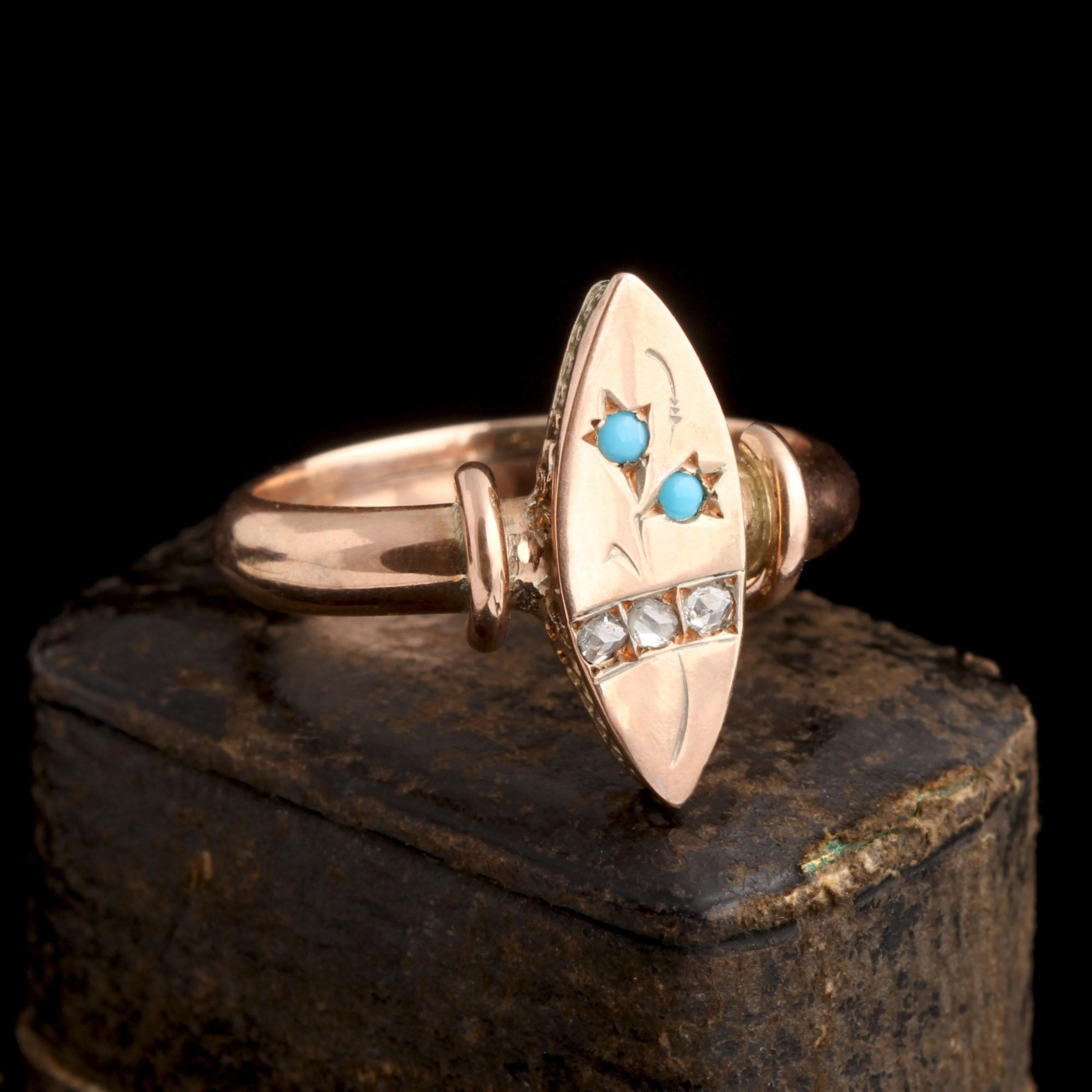 Victorian Turquoise & Diamond Navette Ring