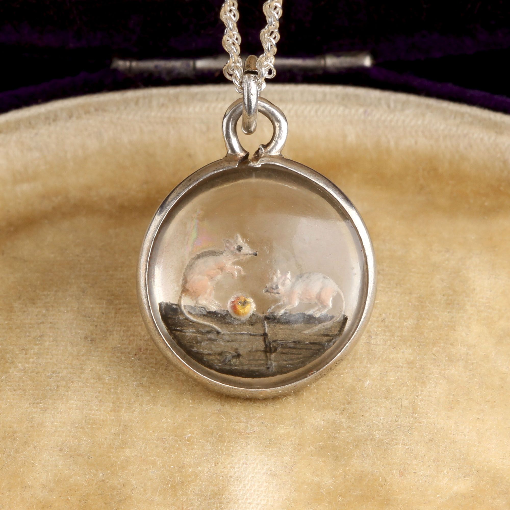 Victorian Reverse Carved Glass Mice Pendant