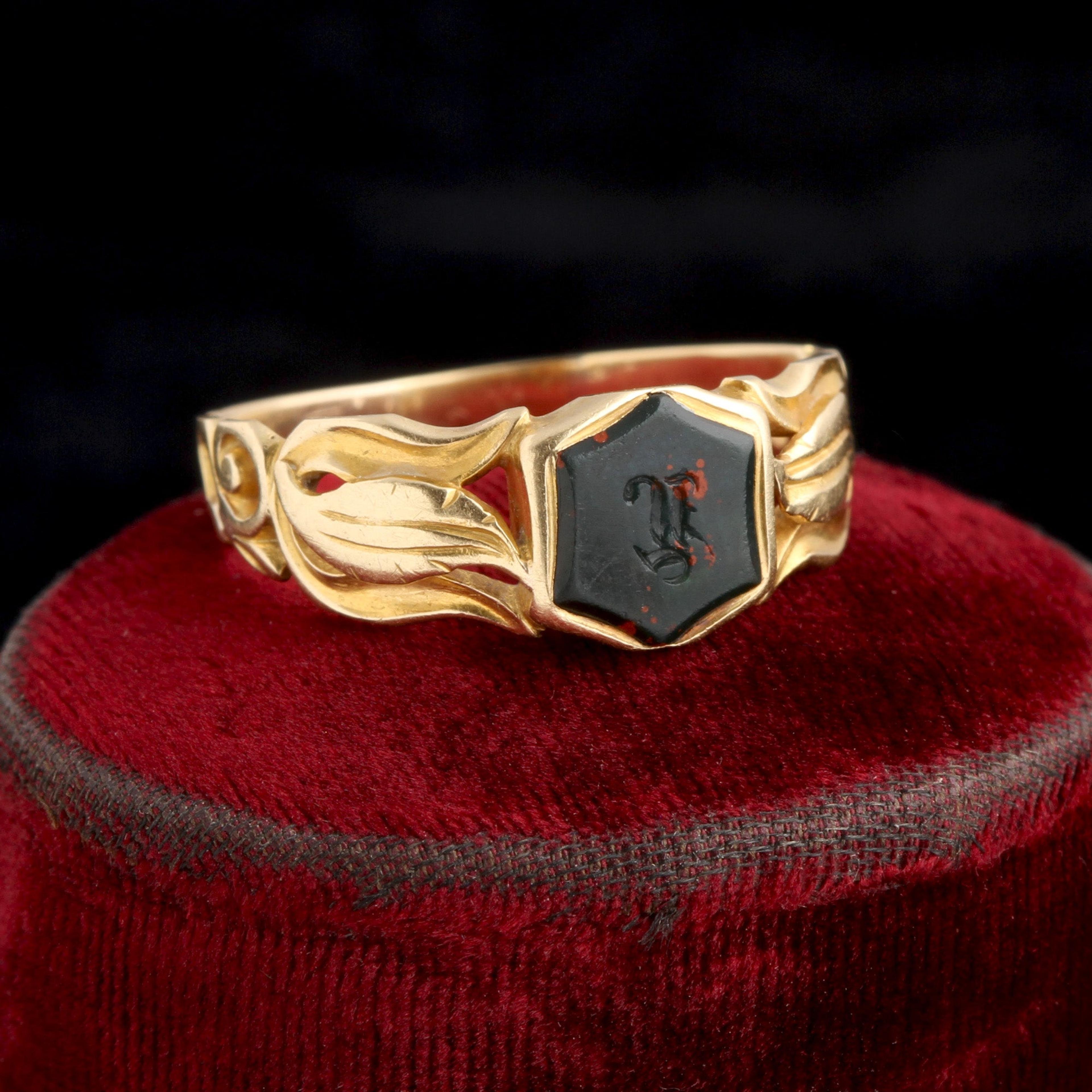 Detail of Victorian Bloodstone "Y" Intaglio Signet Ring