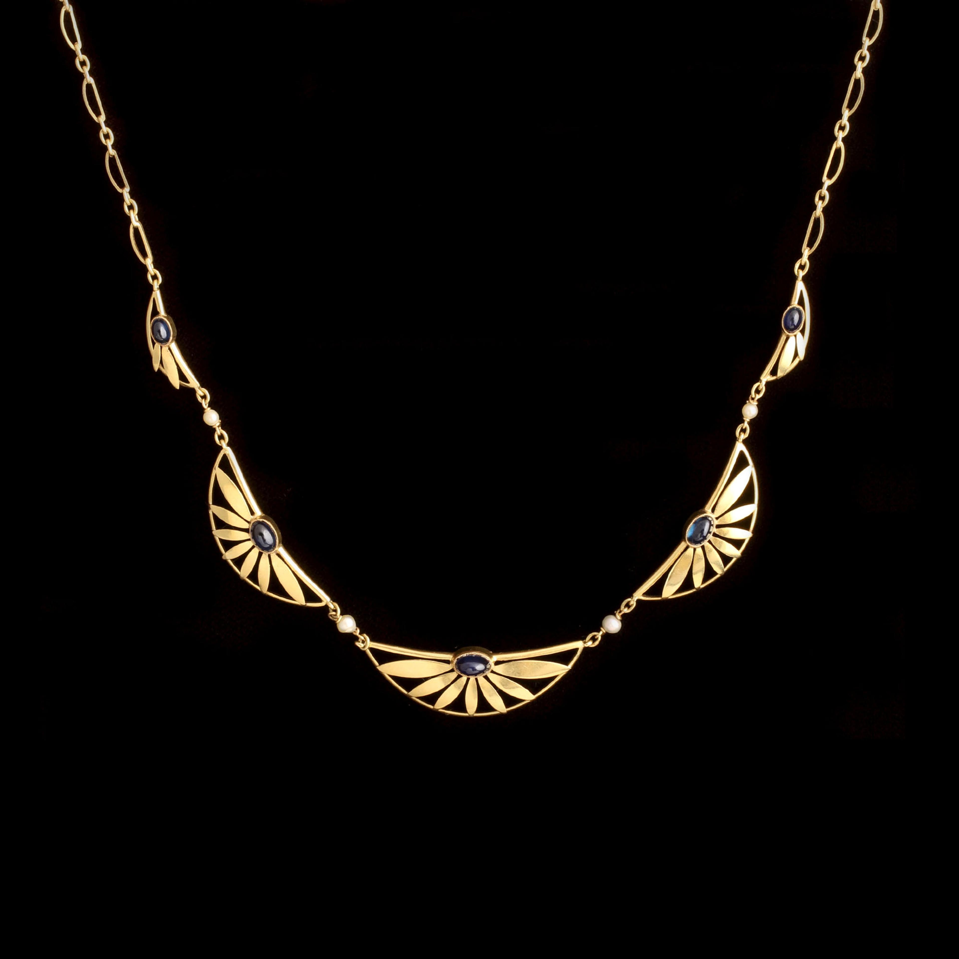 Early 20th Century French Sapphire & Pearl Swag Collar