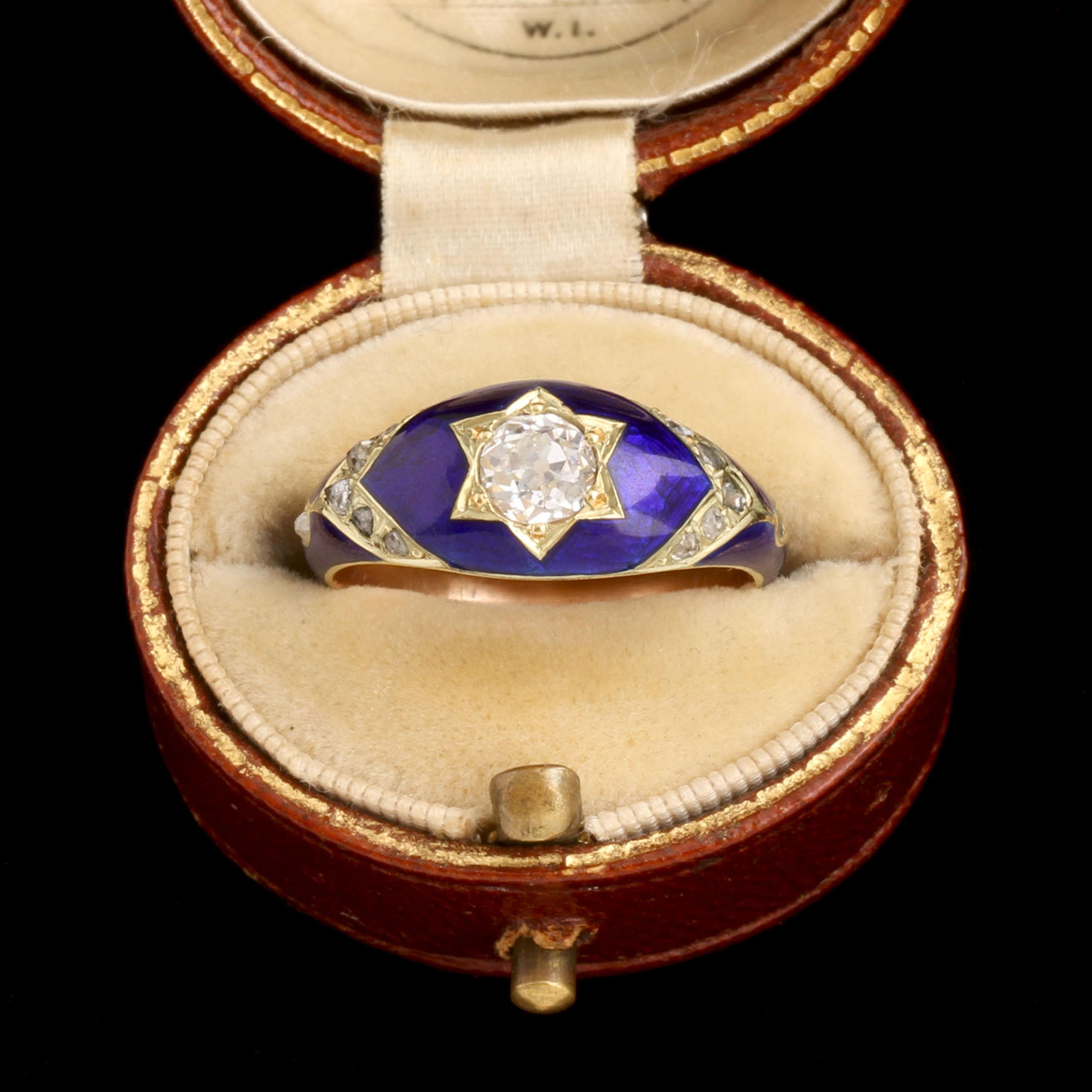 Victorian Royal Blue Enamel Diamond Star Ring