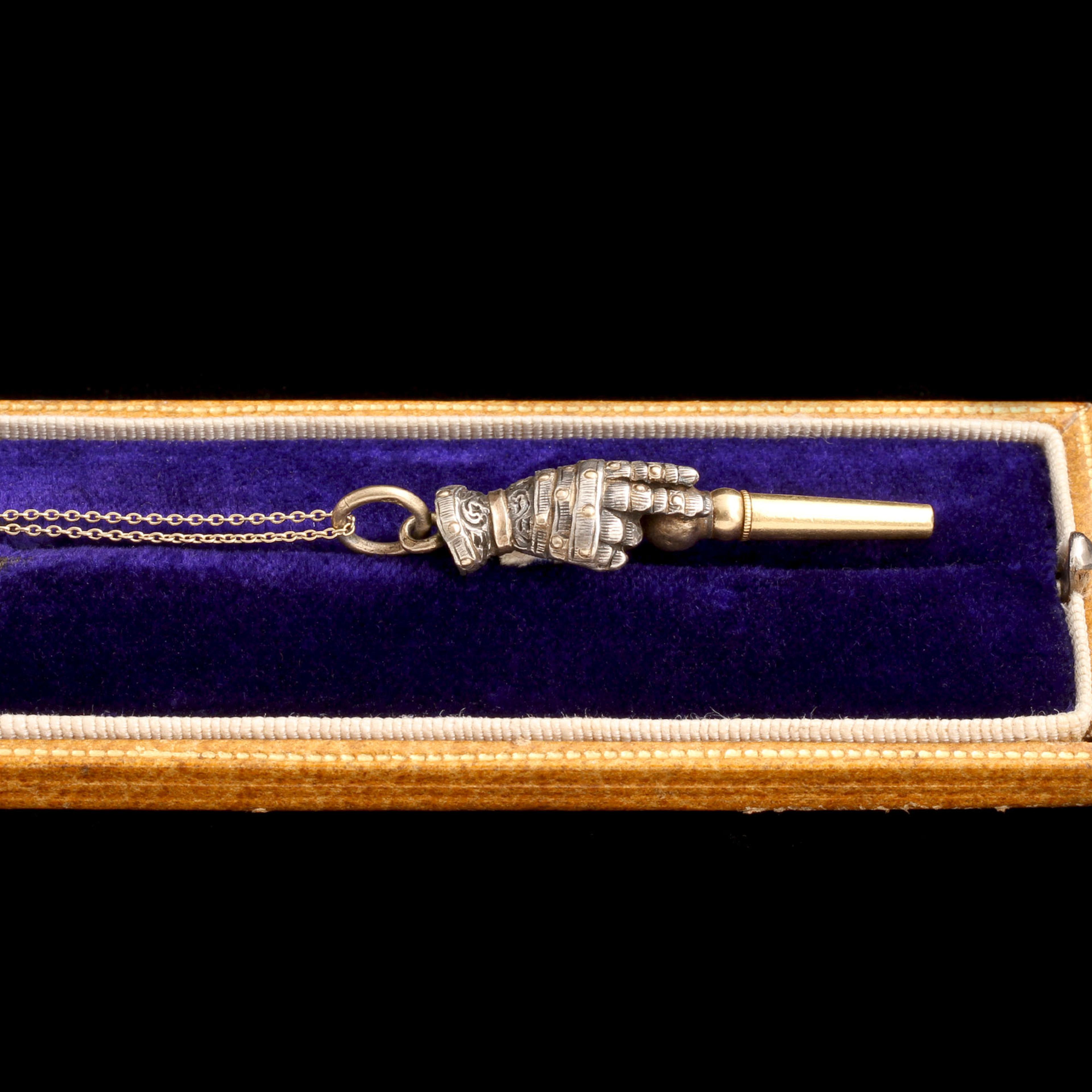 Detail of Victorian Knight's Hand Watch Key Necklace