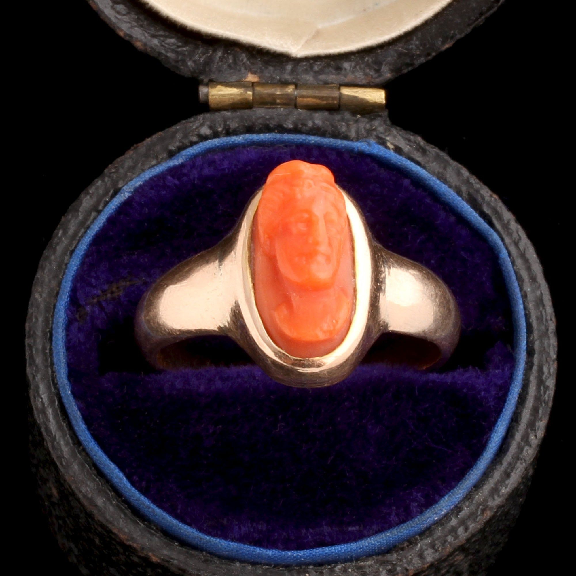 Victorian Coral Cameo Ring