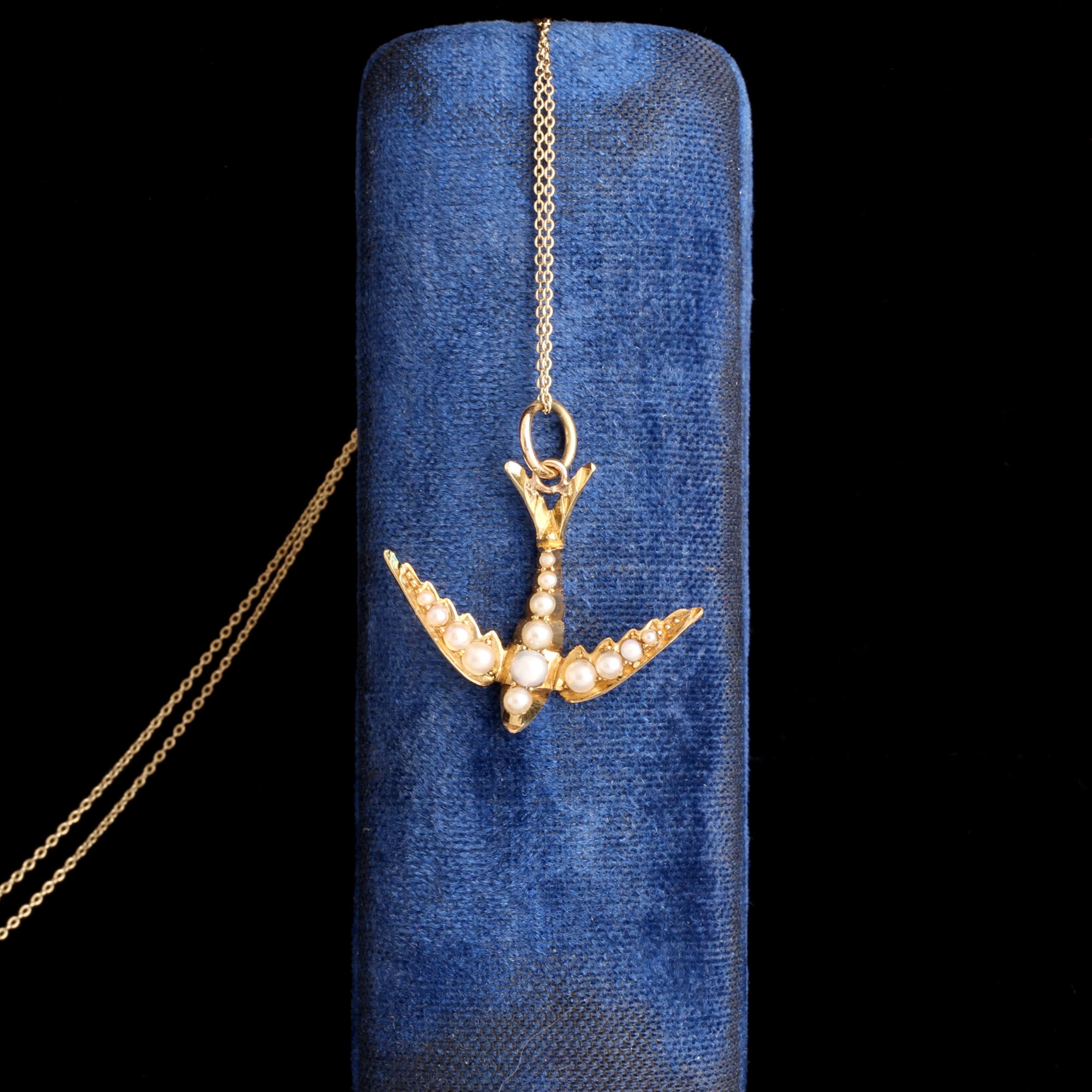 Edwardian Seed Pearl Swallow Necklace
