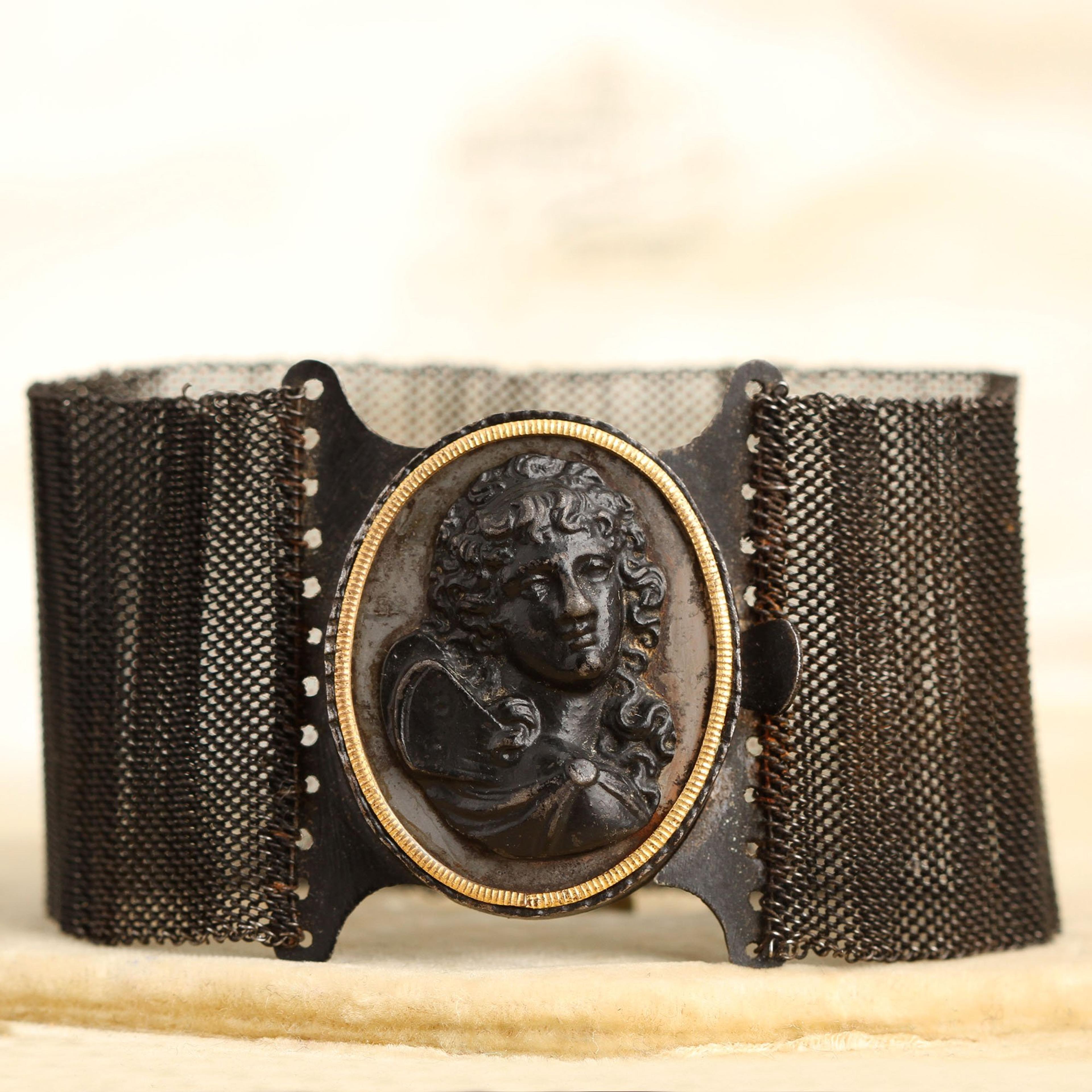 Face detail of Berlin Iron Bracelet with Eros Centocelle Cameo