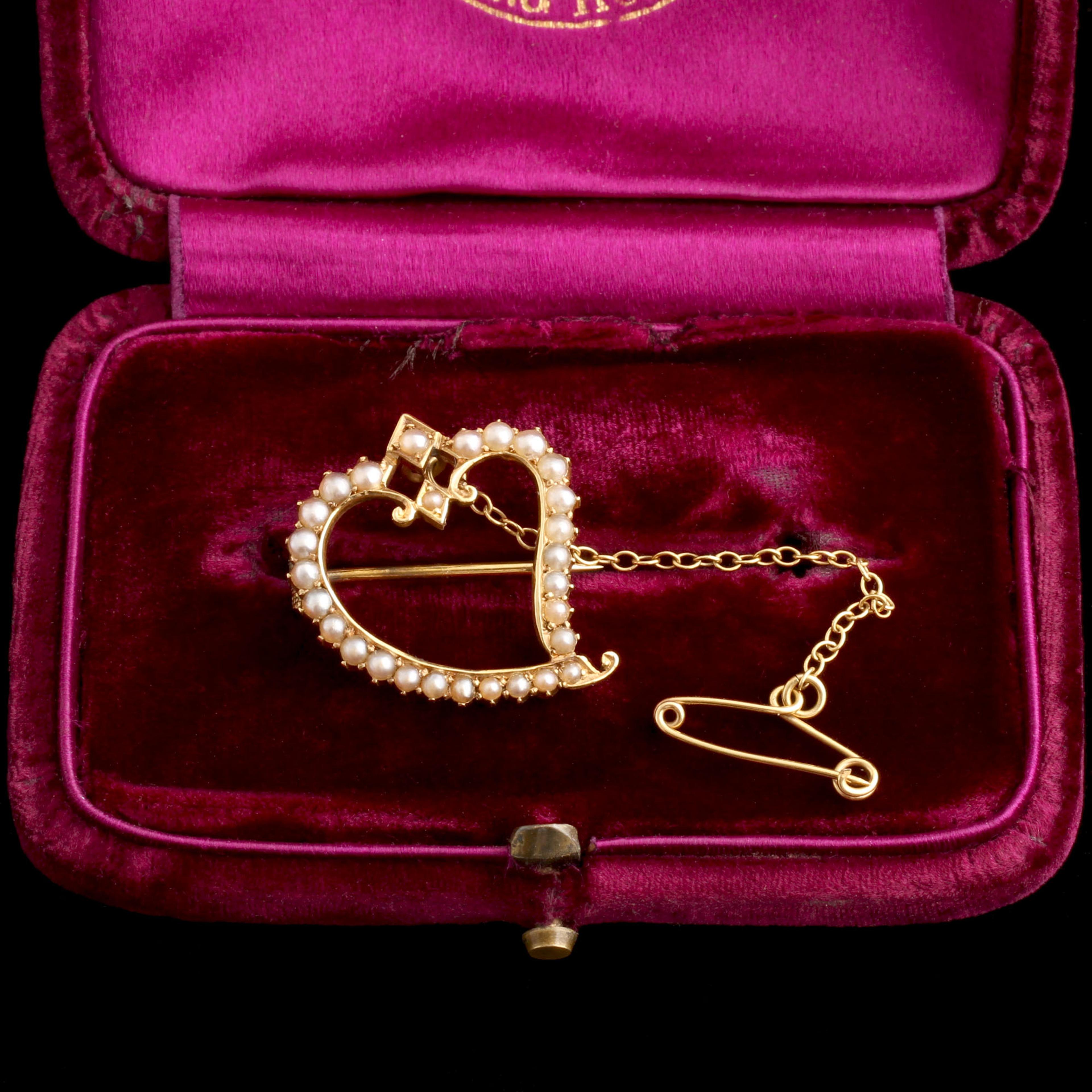 Late Victorian Seed Pearl Witch's Heart Brooch