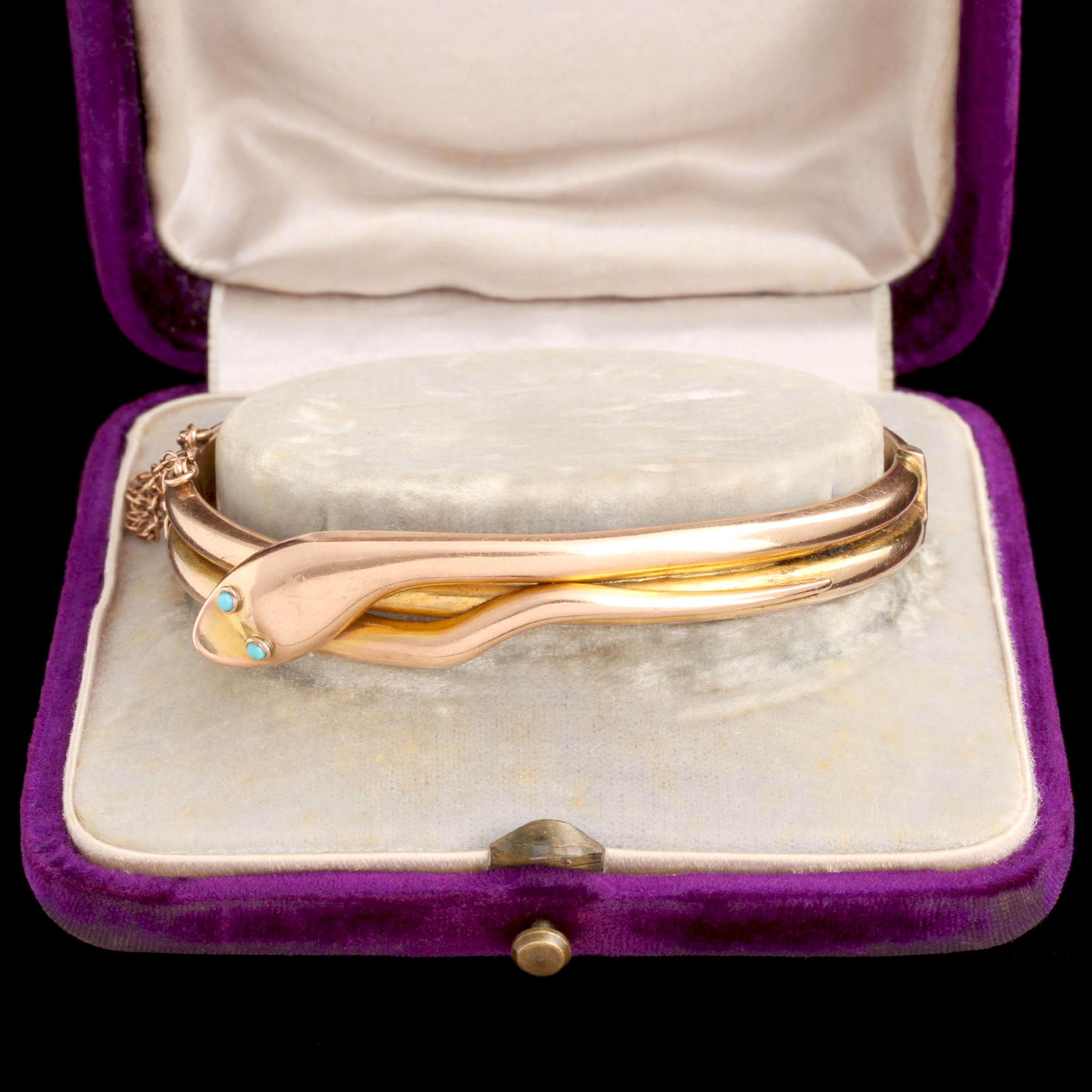 Victorian Rose Gold & Turquoise Snake Bangle