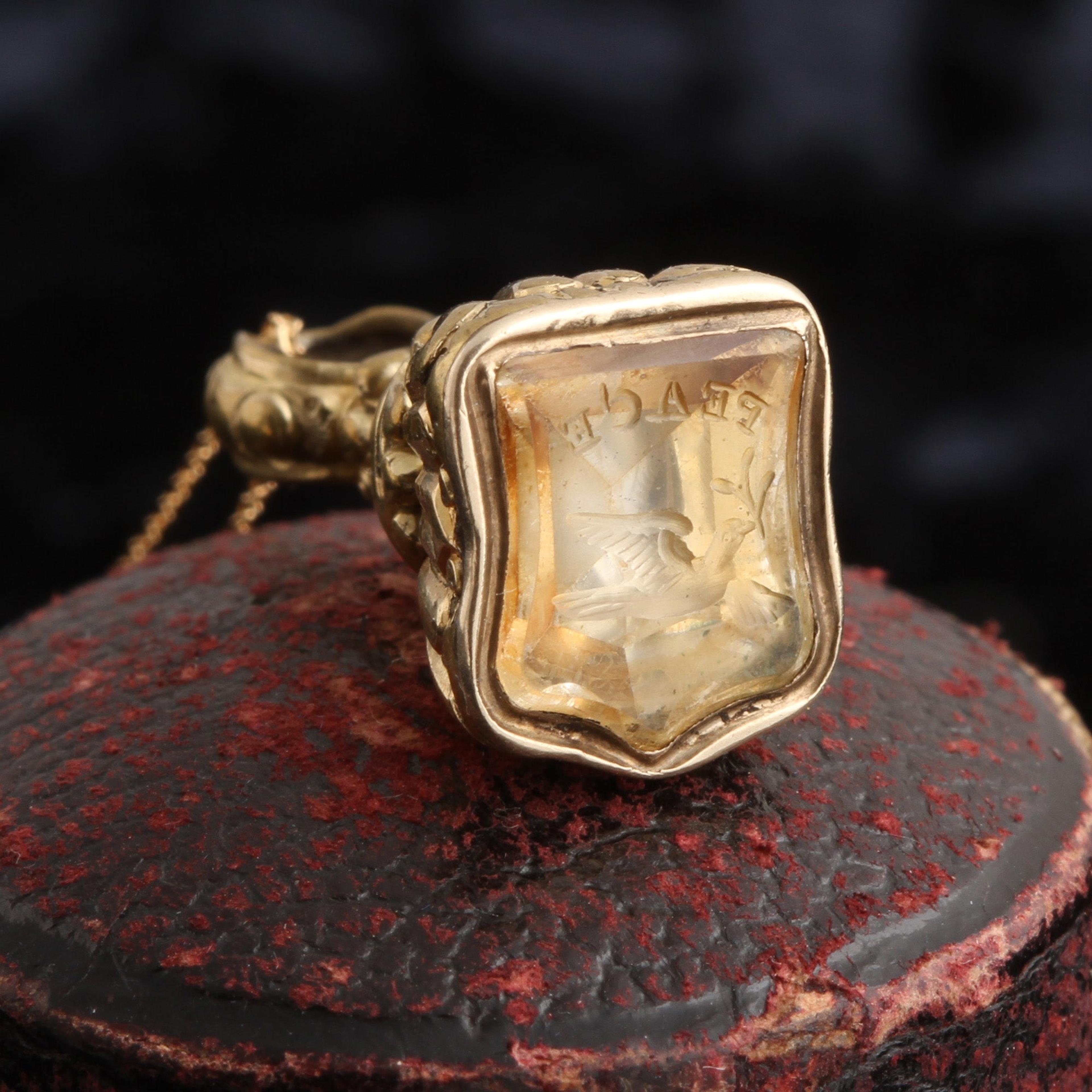 Georgian Citrine Peace Dove Seal Fob